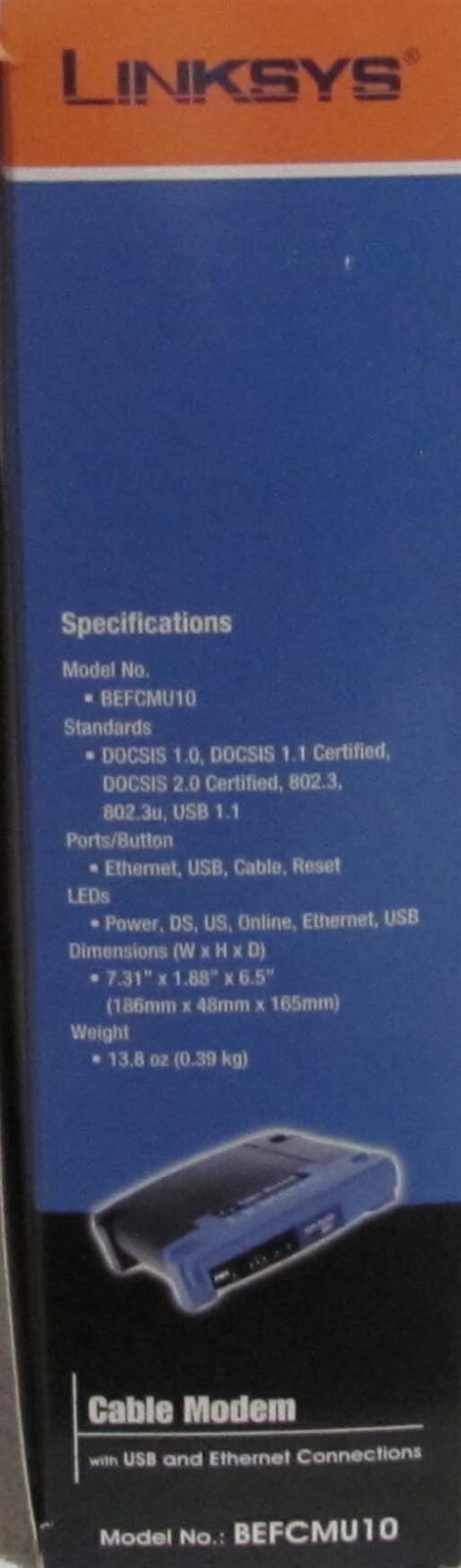 Linksys Cable Modem With USB & Ethernet Connections (Model #BEFCMU10) NEW