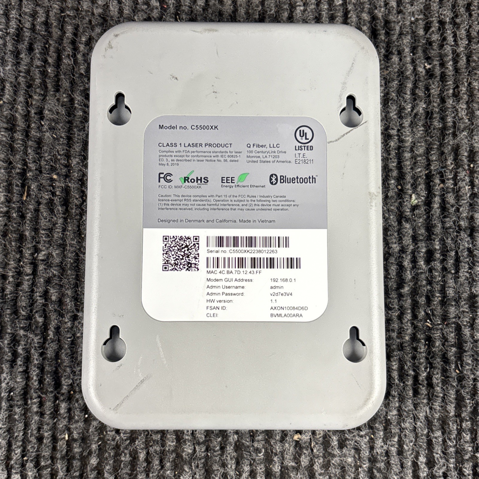 Quantum Fiber C5500XK High Performance Modem no Power Adapter