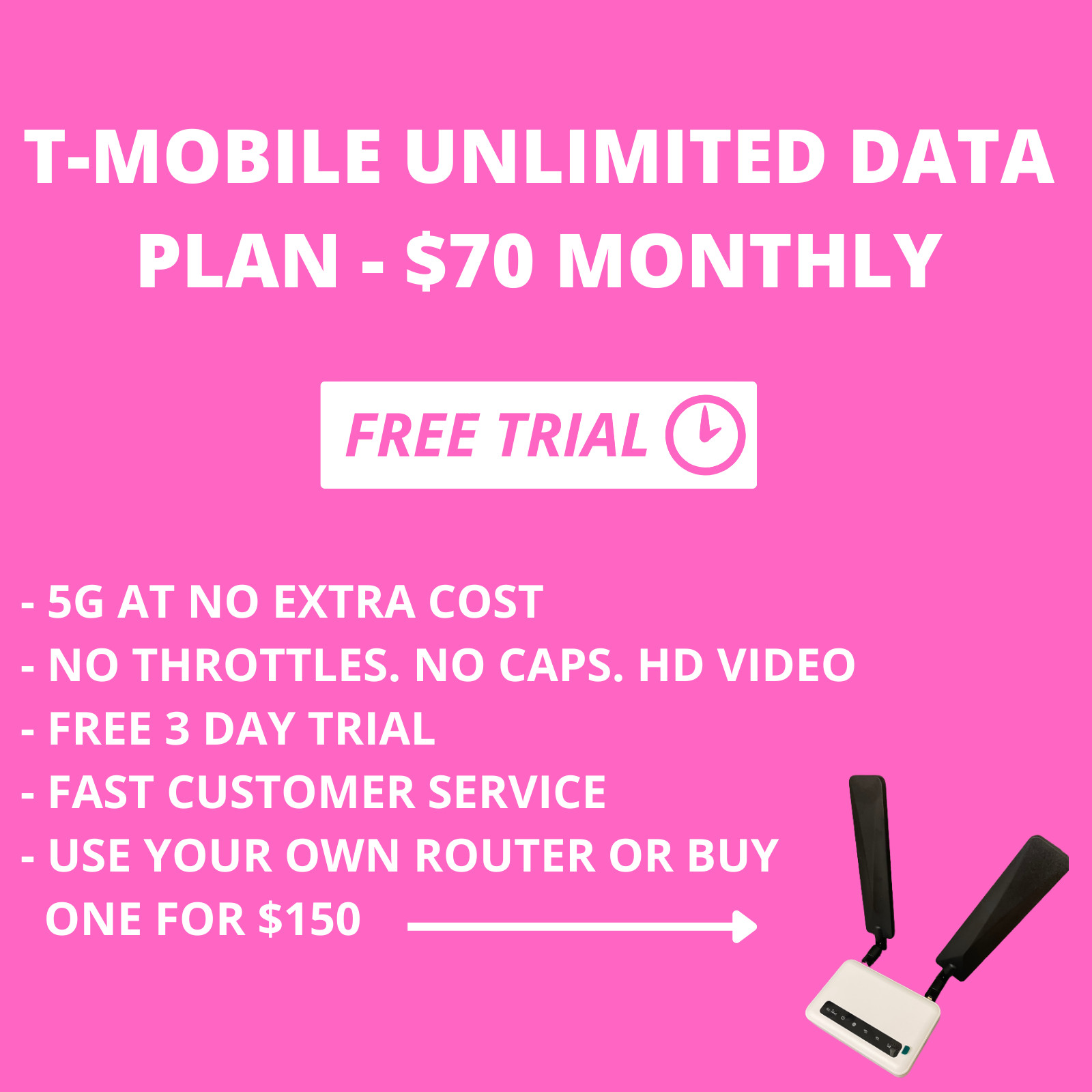 UNLIMITED 4G 5G T-Mobile Data Home Hotspot Plan. FREE DATA TRIAL!