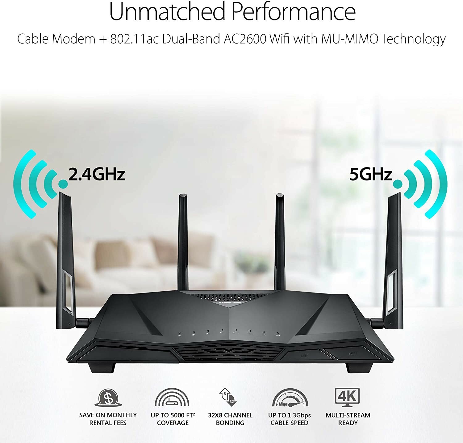 ASUS Wireless AC2600 CM-32 Docsis 3.0 Cable Modem + Router 32×8 Channel Bonding