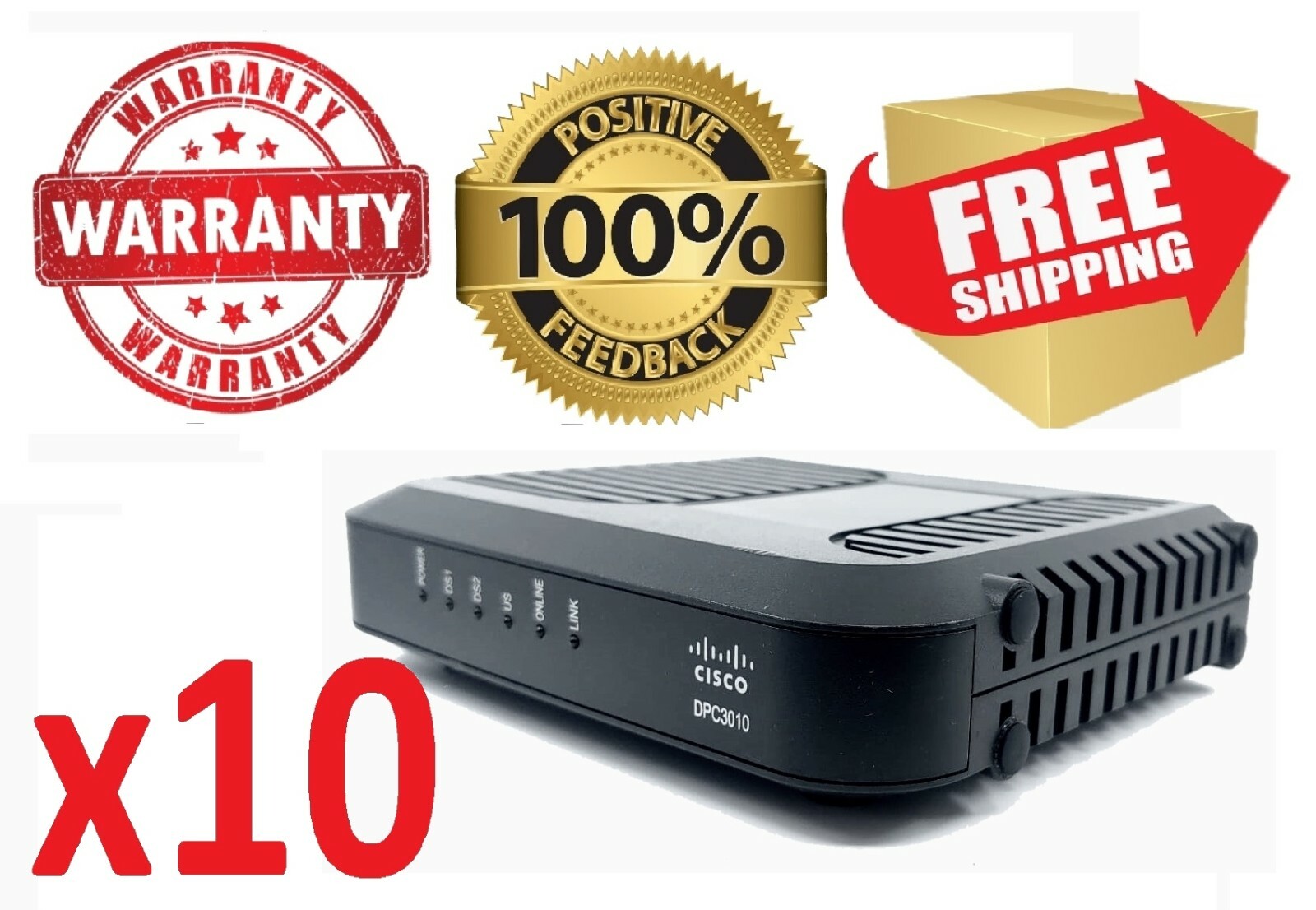 Lot x10 CISCO DPC3010 8×4 DOCSIS 3.0 Cable Modems with PWR & CAT5
