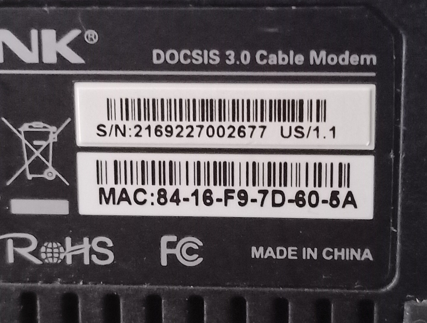 TP-LINK TC-7610 DOCSIS 3.0 Cable Modem