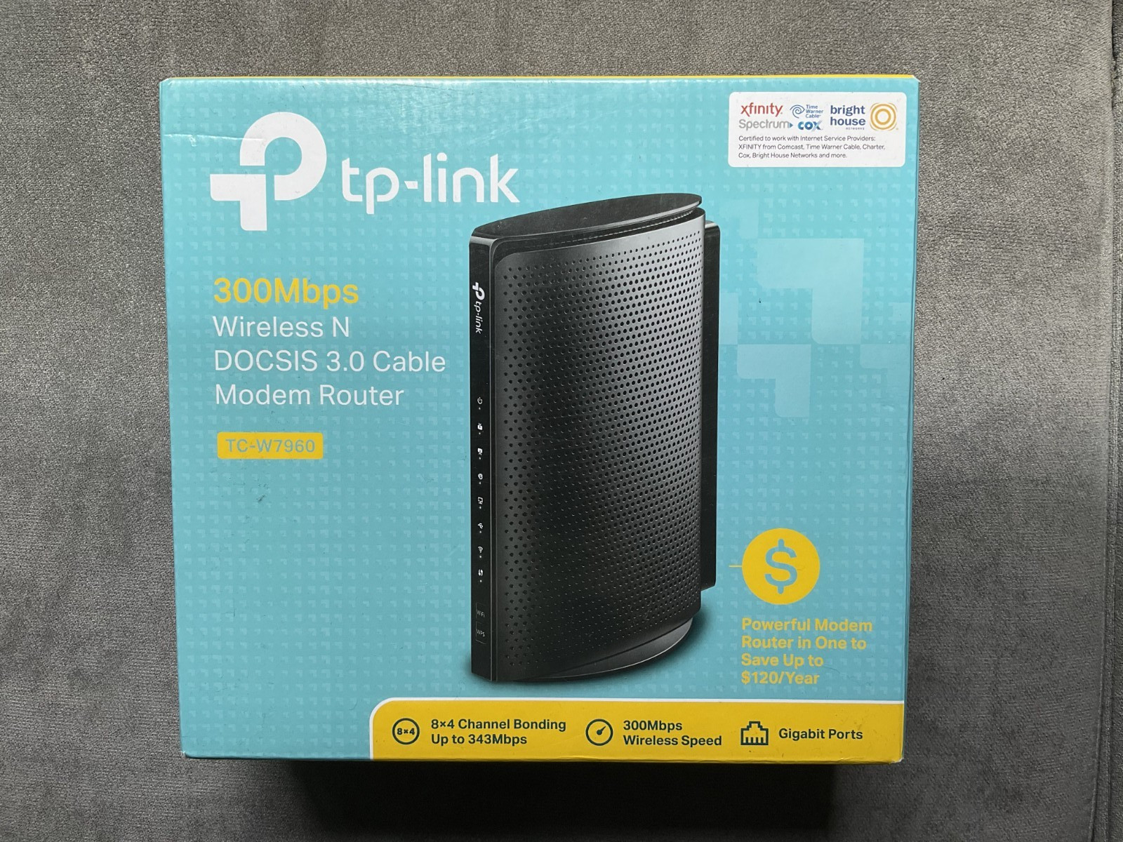 TP-Link TC-W7960 DOCSIS 3.0 WiFi Cable Modem Wireless Router Black 12V 300Mbps