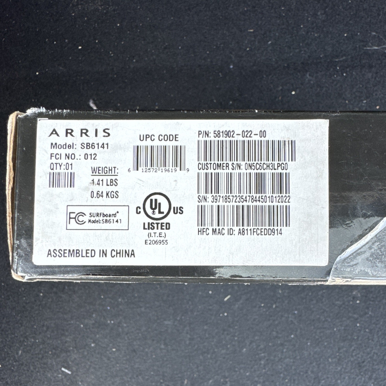 ARRIS SURFboard SB6141 DOCSIS 3.0 Cable Modem 343 Mbps IPv6 1x Ethernet