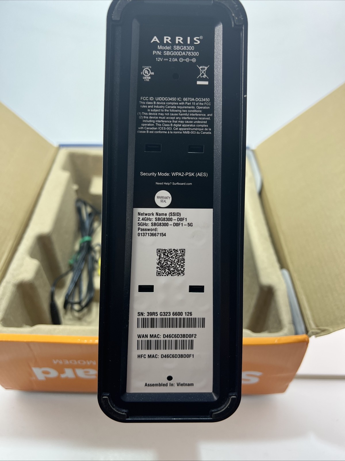 ARRIS SURFboard WiFi Cable Modem, SBG8300, DOCSIS 3.1, AC2450 Wi-Fi 5