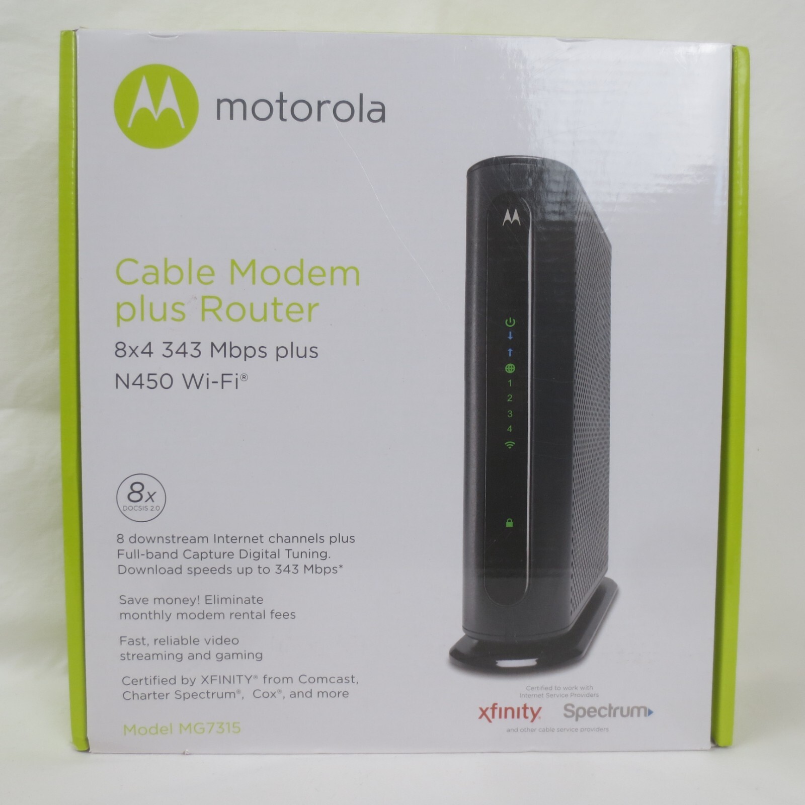 Motorola MG7315 8×4 343 Mbps DOCSIS 3.0 Cable Modem Plus N450 Wi-Fi Router