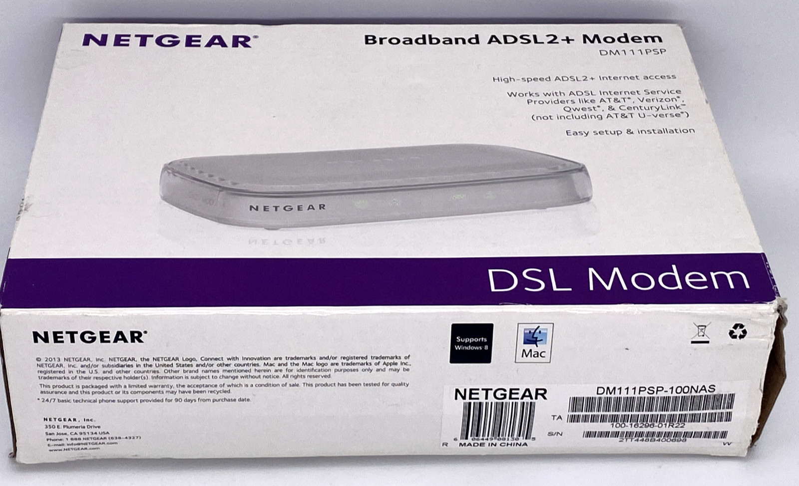 Netgear DM111PSP 100NAS ADSL2+ DSL Modem Wired Single Ethernet Port Broadband