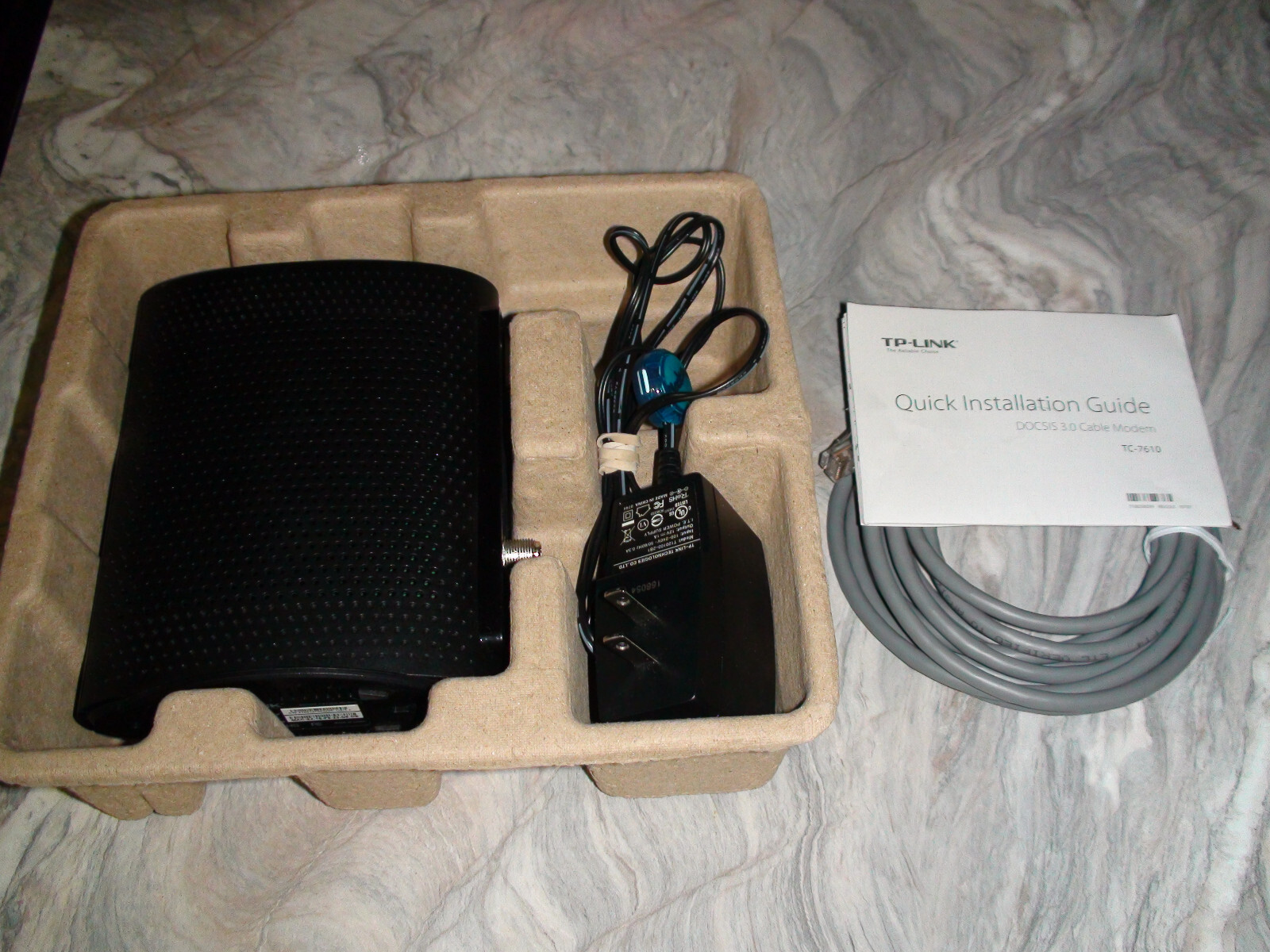 TPLink TC7610 DOCSIS 3.0 Cable Modem new/open box 10ft ethernet,install guide