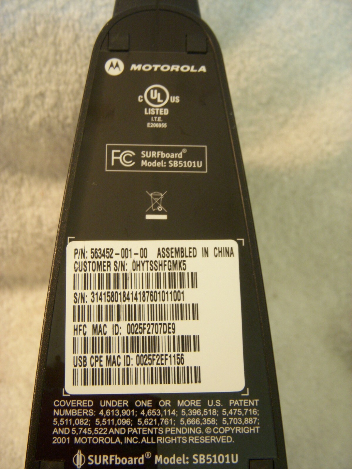 Motorola Surfboard Cable Modem And Power Supply Model SB5101