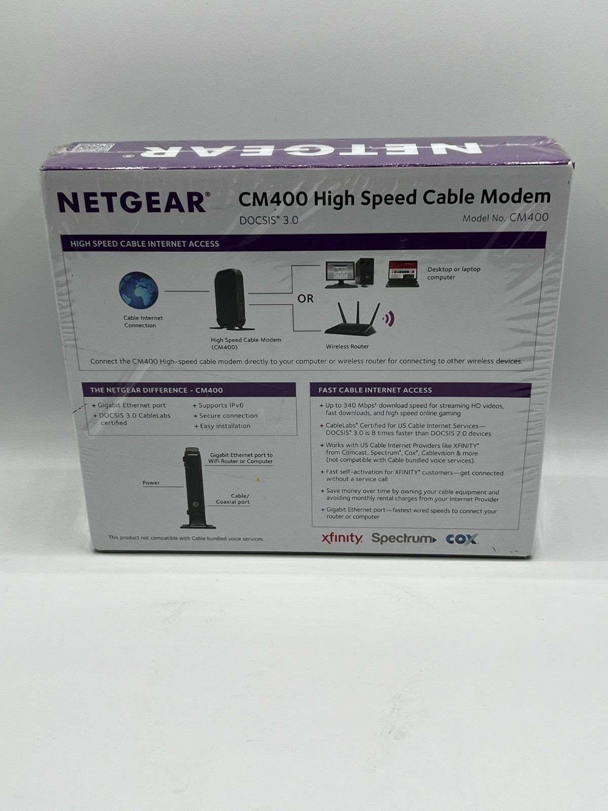 Netgear CM400 Docsis 3.0 Cable Modem New Tear on Plastic Cover