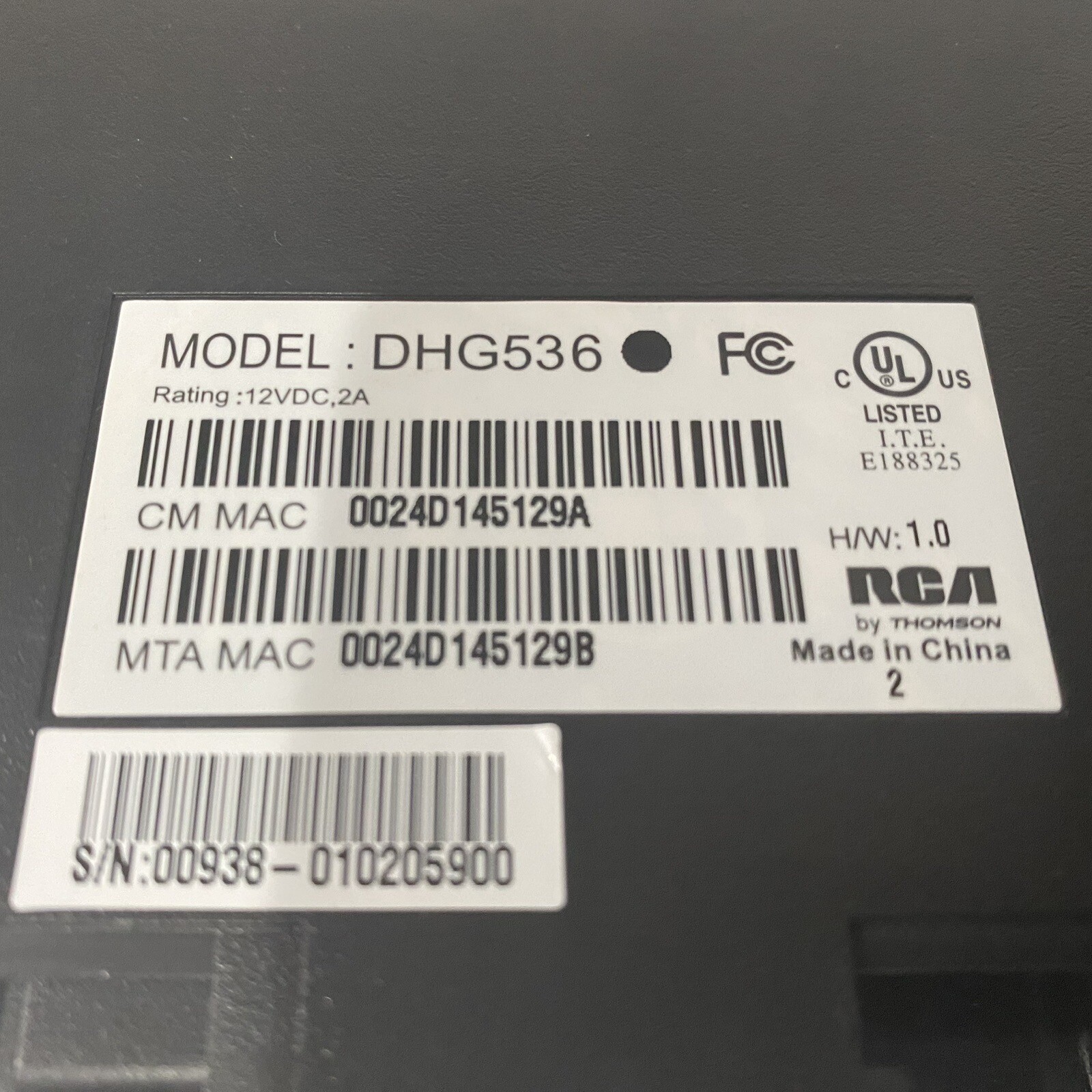 RCA Thomson Model DHG536 Digital Broadband Data and Voice Gateway Modem