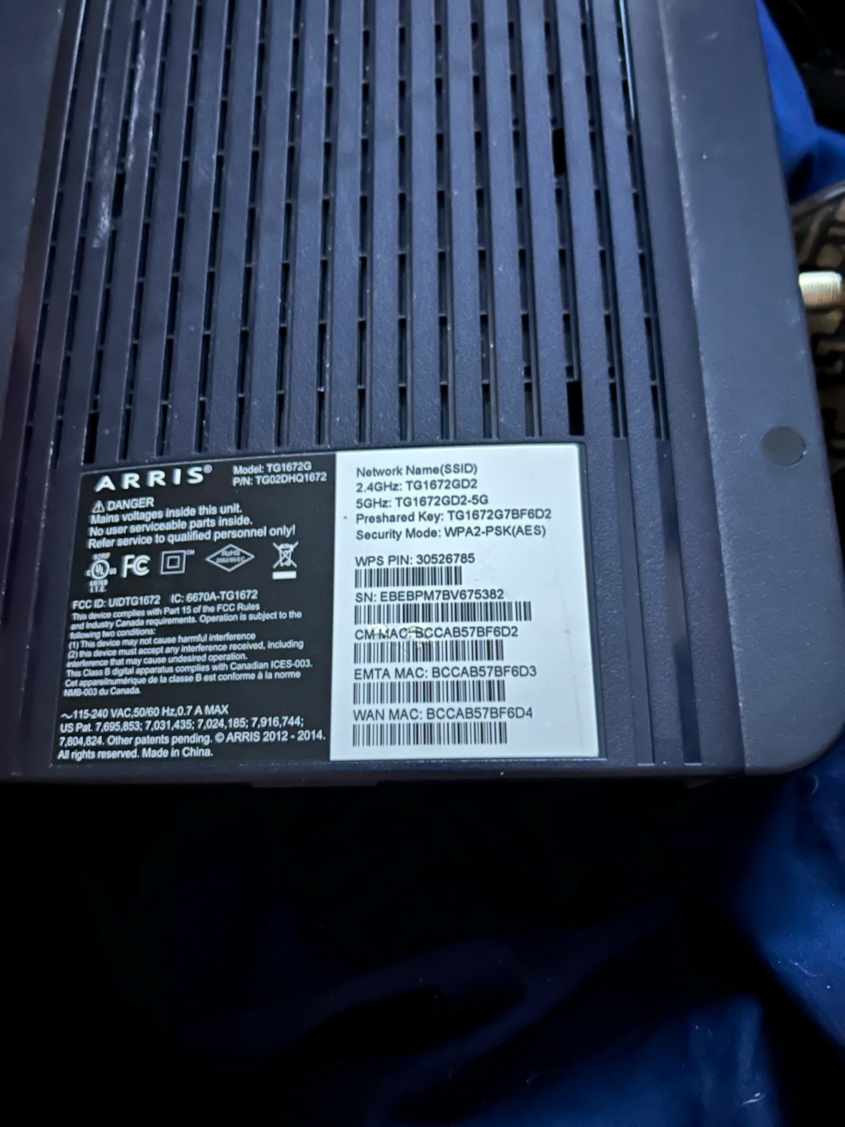 ARRIS TG1672G DOCSIS 3.0 Cable Modem Router Wi-Fi 1Gbps 4-Port Comcast Black