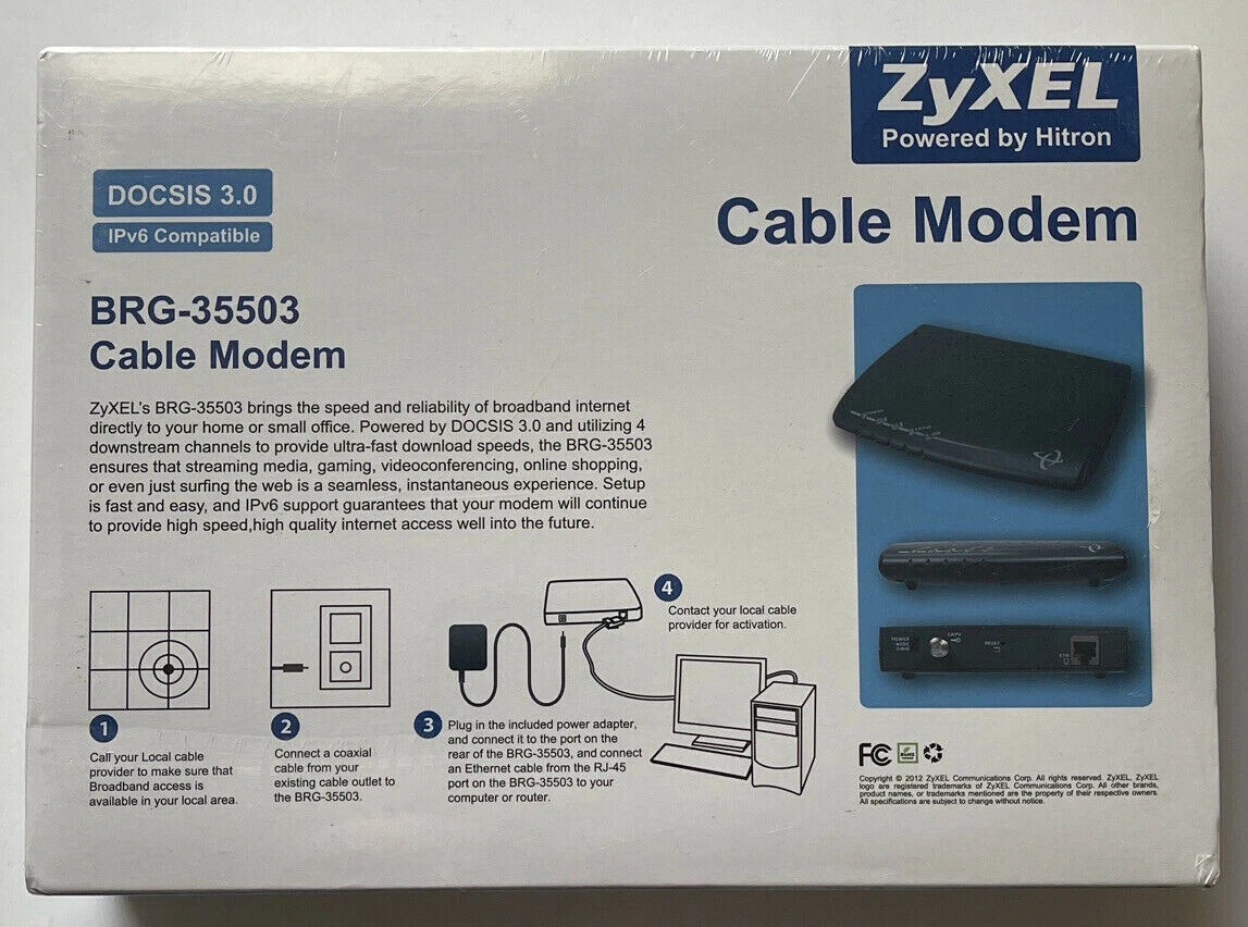 ZyXEL DOCSIS 3.0 lPv6 Compatible Cable Modem w/ 4×4 Channel Bonding BRG-35503