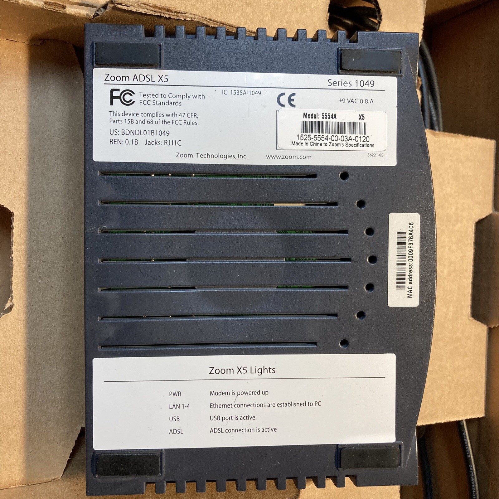 Zoom 5554 5554A Series 1049 ADSL X5 Modem Gateway Router Firewall 10/100