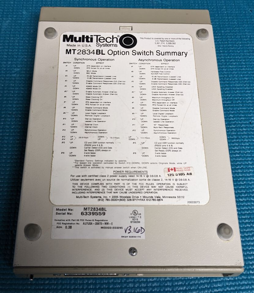 MultiTech MultiModem II MT2834BL 33.6Kbps Intelligent Modem