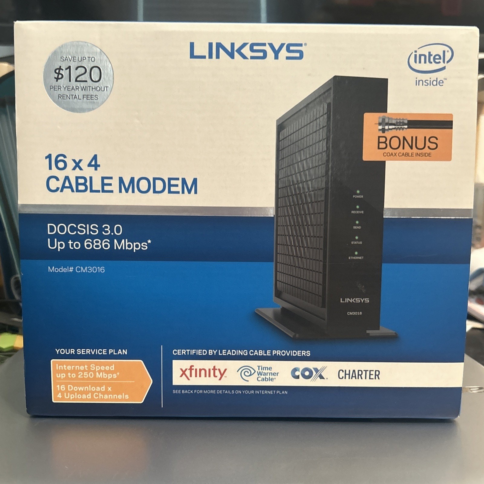 Linksys CM3016 16×4 Cable Modem – New & Sealed – DOCSIS 3.0 – up to 686 Mbps