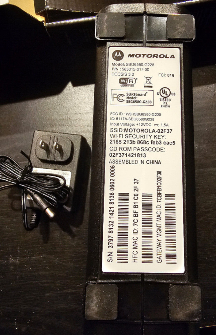 Motorola SBG6580 Wireless Cable Modem Router Internet WiFi Comcast Xfinity COX