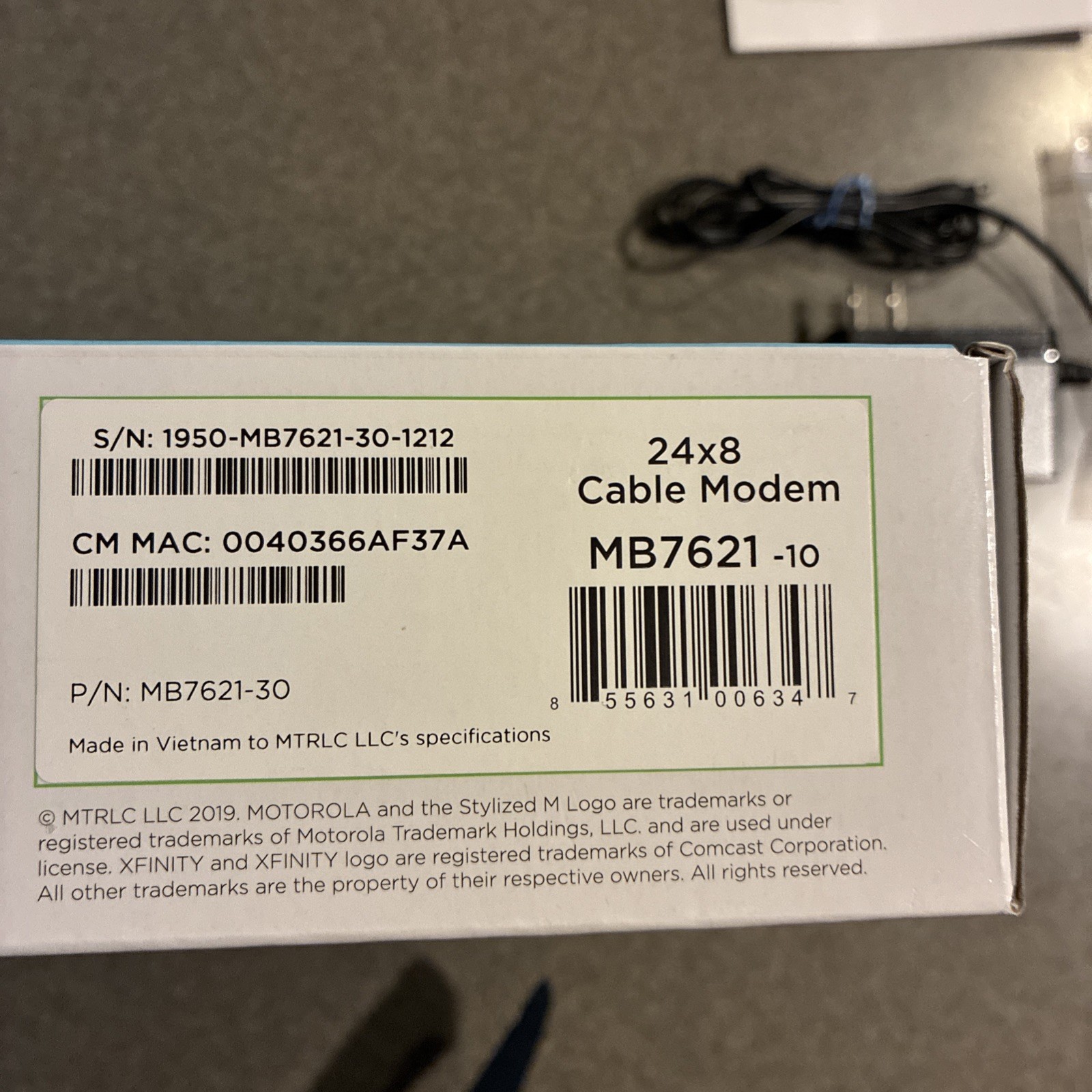 Motorola Cable Modem 24×8 Model MB7621 DOCSSIS 3.0 1,000+Mbps Open Box