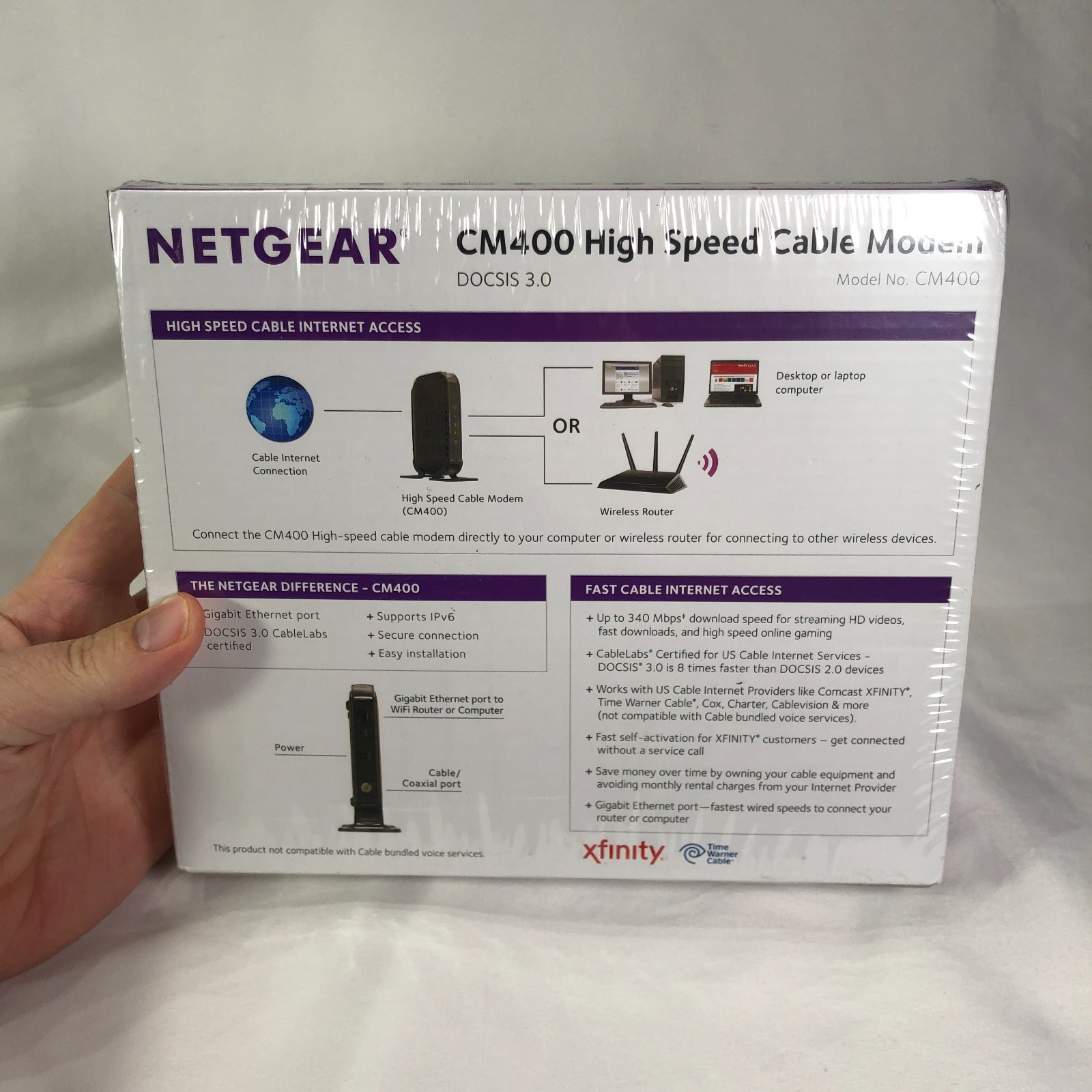 NEW Sealed! NETGEAR CM400 High Speed Cable Modem DOCSIS 3.0 Xfinity TWC