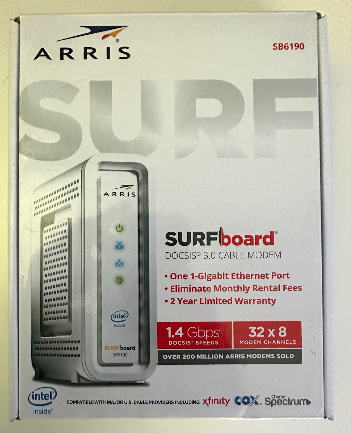 ARRIS SURFboard SB6190 DOCSIS 3.0 Cable Modem 1.4 Gbps 1-Port White