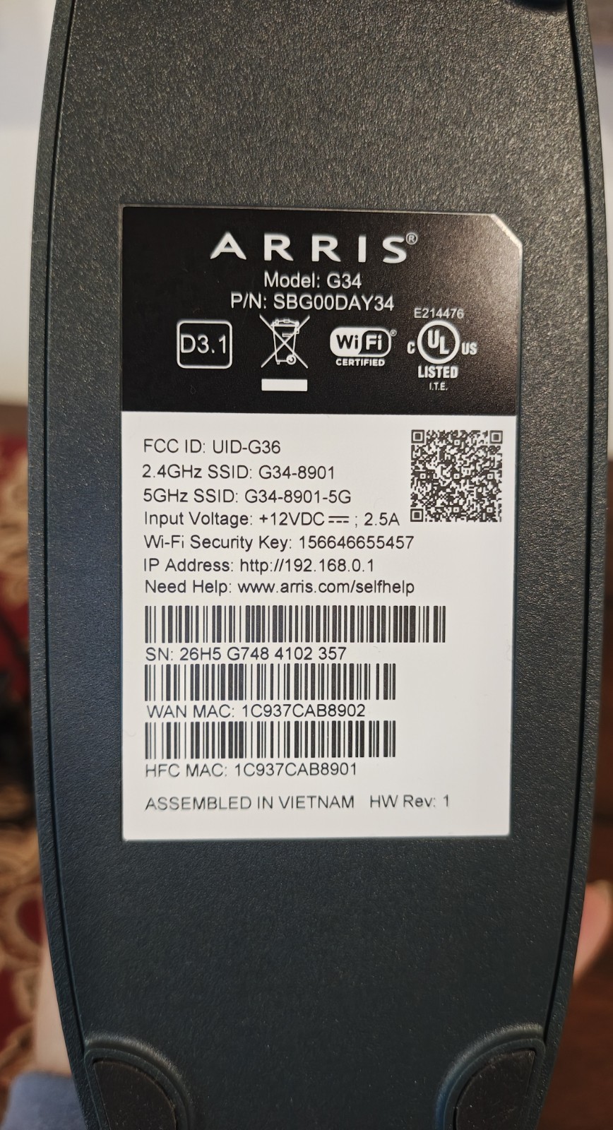 ARRIS SURFboard G34 DOCSIS 3.1 Wi-Fi 6 Cable Modem – Black