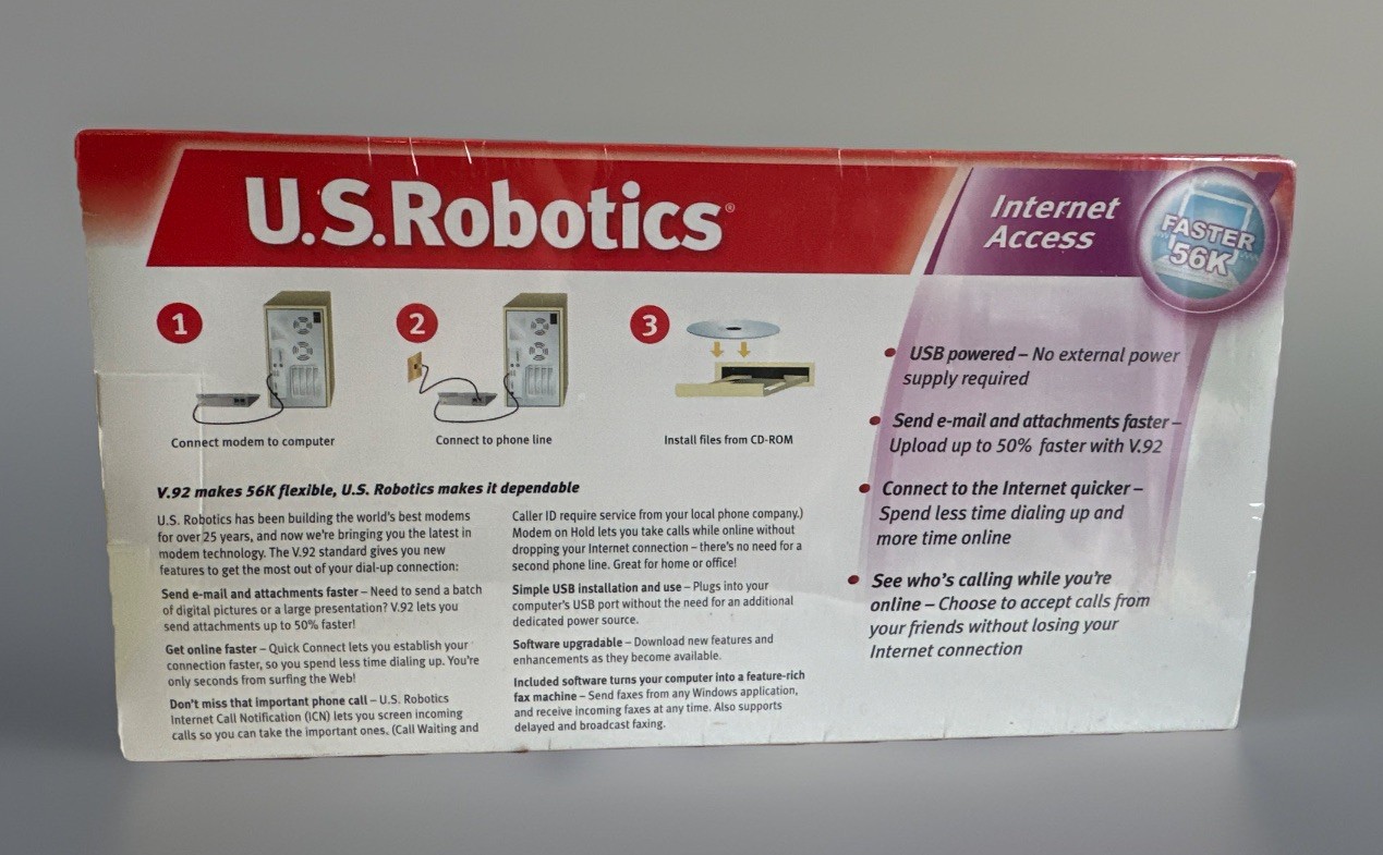 U.S. Robotics 56K Fax Modem USB V.92 V.90 56K ITU USR5633A – New Sealed
