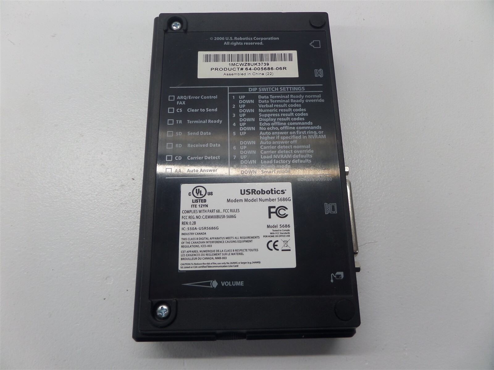 US Robotics 56K V.92 Fax Modem 5686G 64-005686-06R