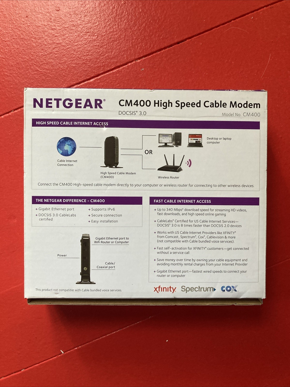 NETGEAR CM400 High-Speed Cable Modem DOCSIS 3.0, 340 Mbps, 8×4 Channel Bonding