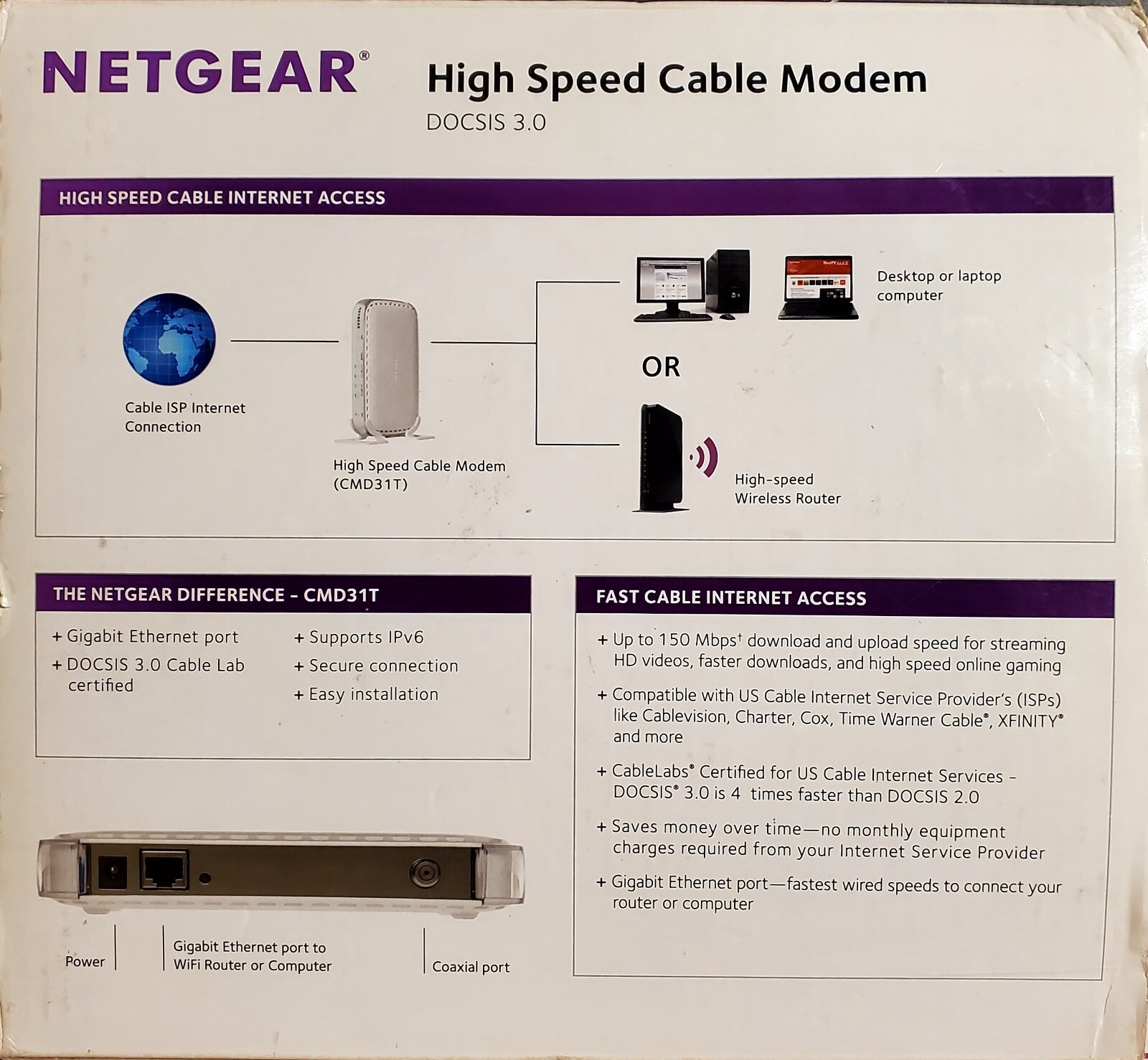 NETGEAR (CMD31T-100NAS) High Speed Cable Modem DOCSIS 3.0 🆕 Open-Box