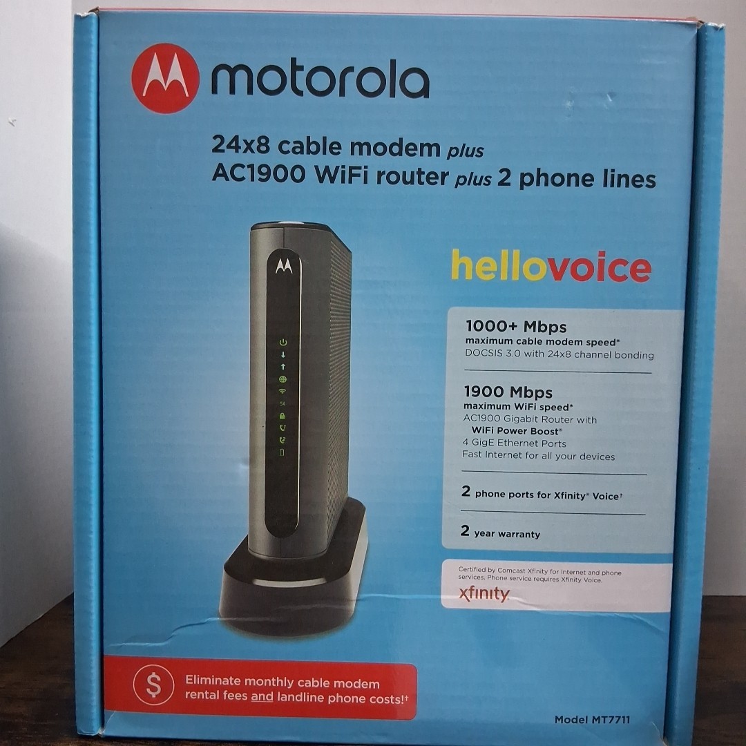 Motorola MT7711 24X8 Cable Modem and AC1900 Dual Band Wi-Fi Gigabit Router 2…