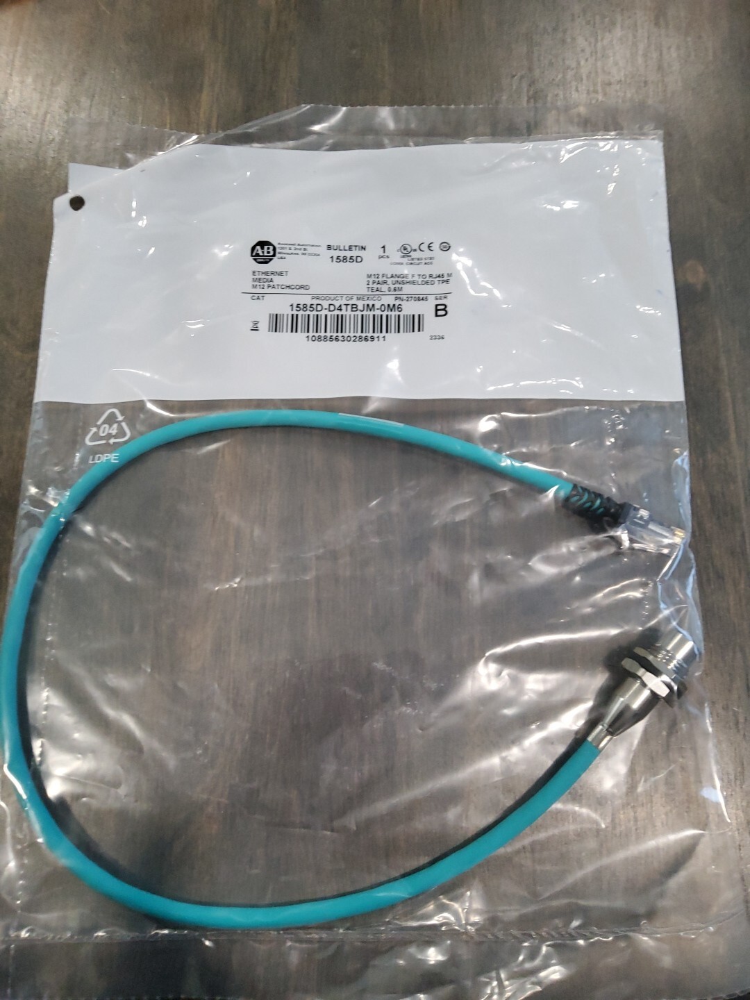 Allen Bradley Ethernet Media M12 Patchcord- 1piece