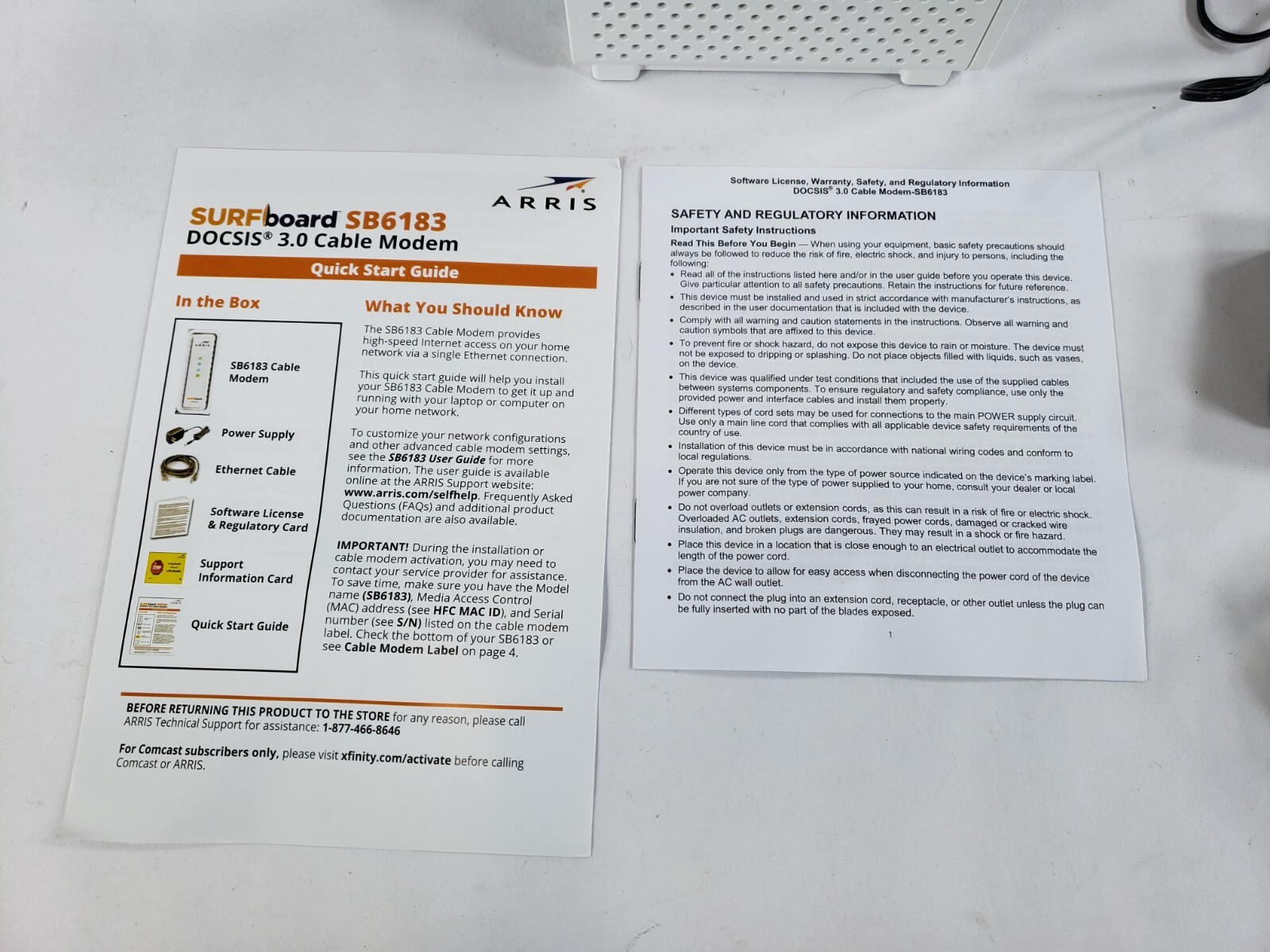 ARRIS SURFboard SB6183 DOCSIS 3.0 16×4 Gigabit Cable Modem 1 Gbps Port, 400 Mbps