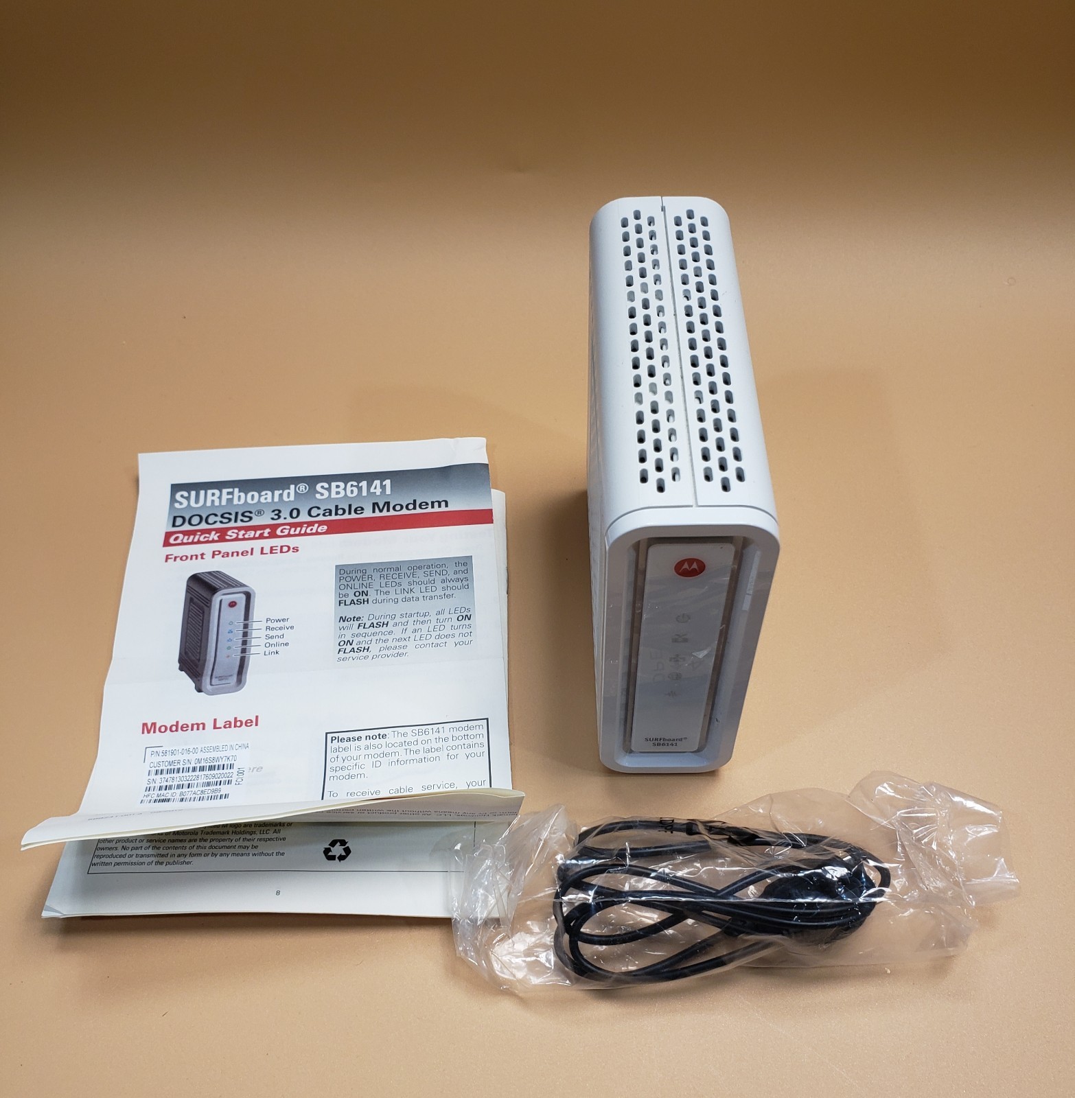 Motorola Arris SB6141 Wired Surfboard 8×4 Docsis 3.0 High Spd Cable Modem READ