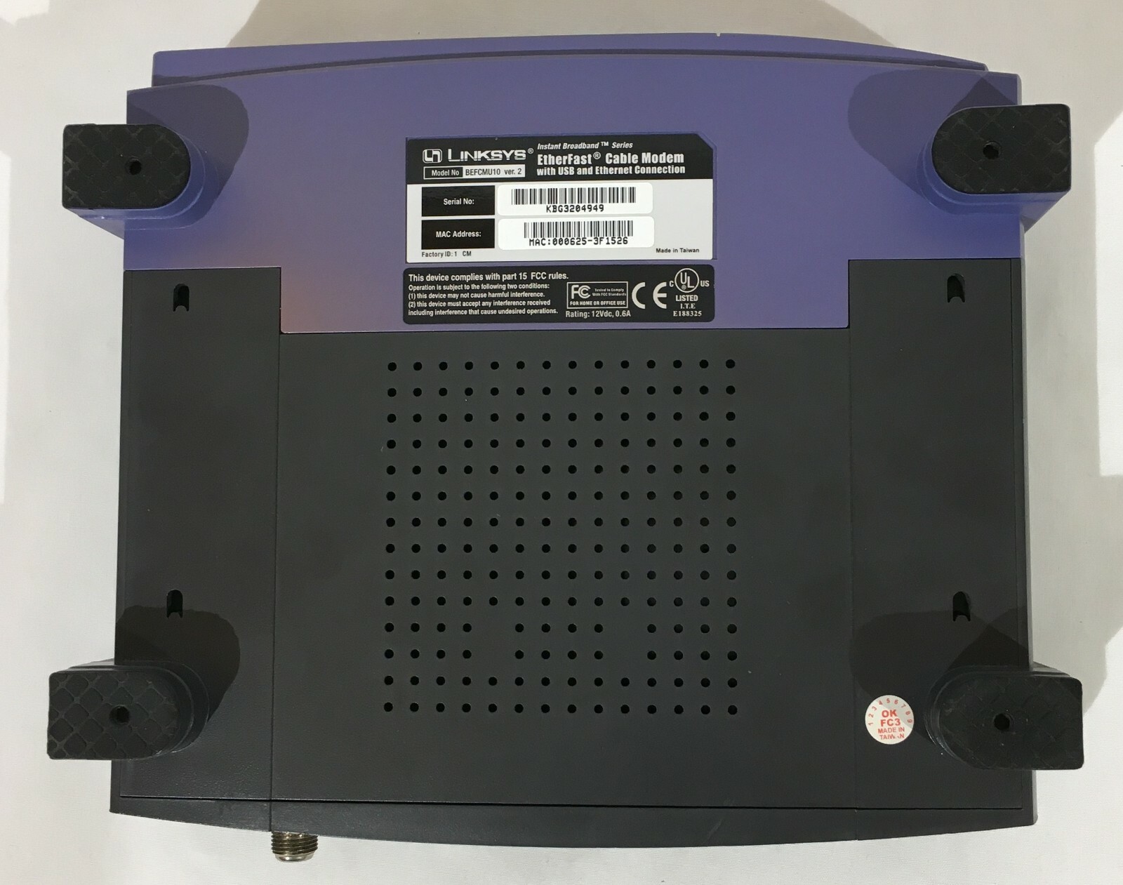 Linksys Cable Modem Model BEFCMU10 v2 with Ethernet & Cable Ports Tested Working