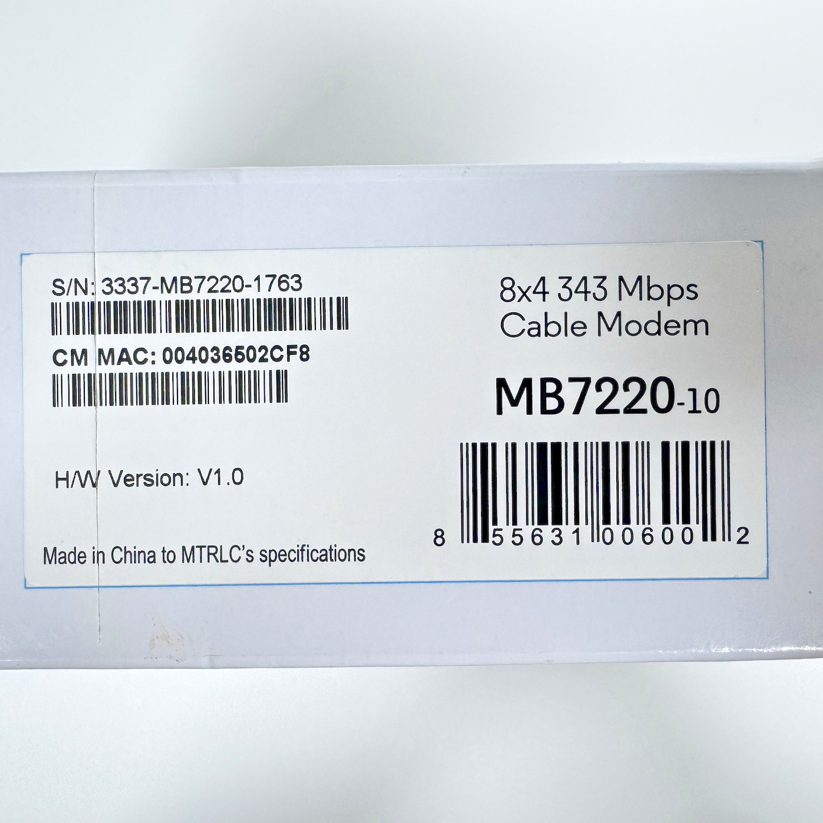 Motorola MB722010 343Mbps DOCSIS 3.0 Cable Modem – Brand New – Open Box