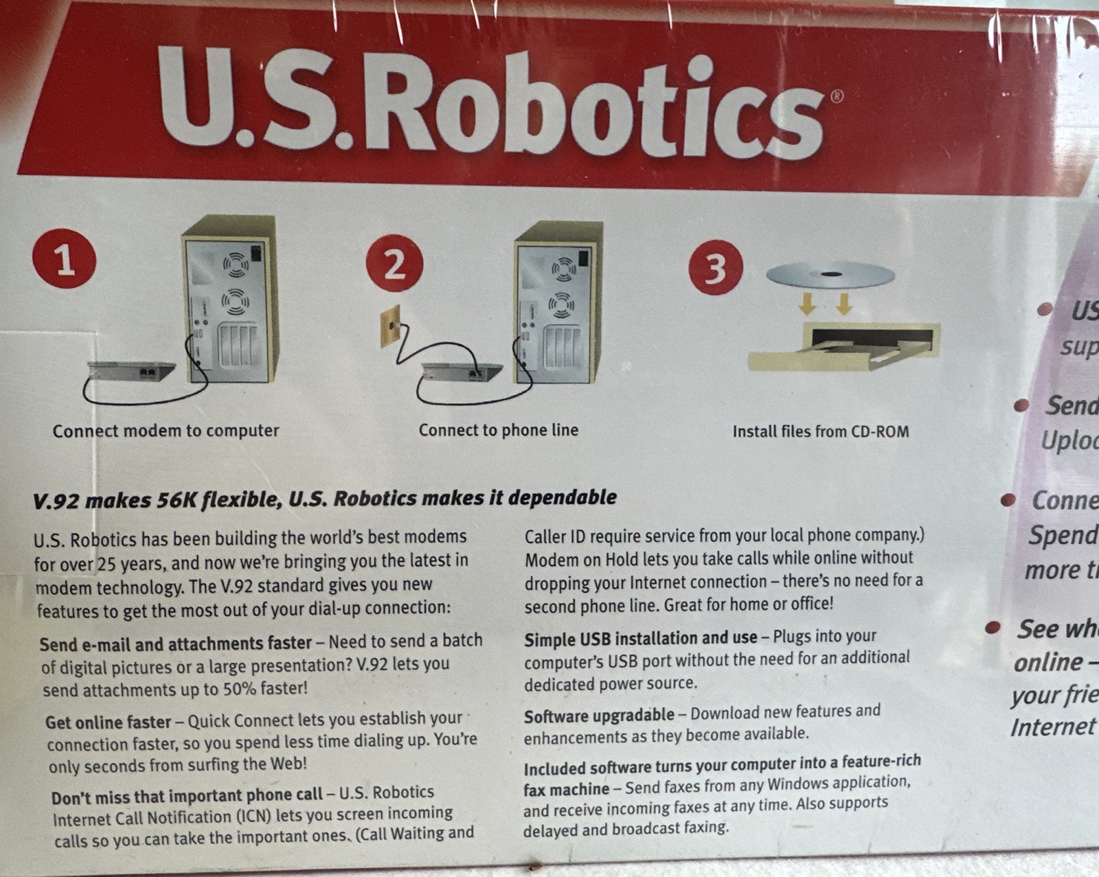 U.S. Robotics 56K Fax Modem USB V.92 V.90 56K ITU USR5633A – New Sealed