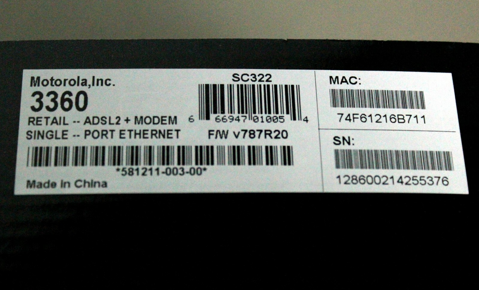 Motorola ATT AT&T High Speed DSL Modem 3360 ADSL2 24 Mbps Internet Ethernet Cord