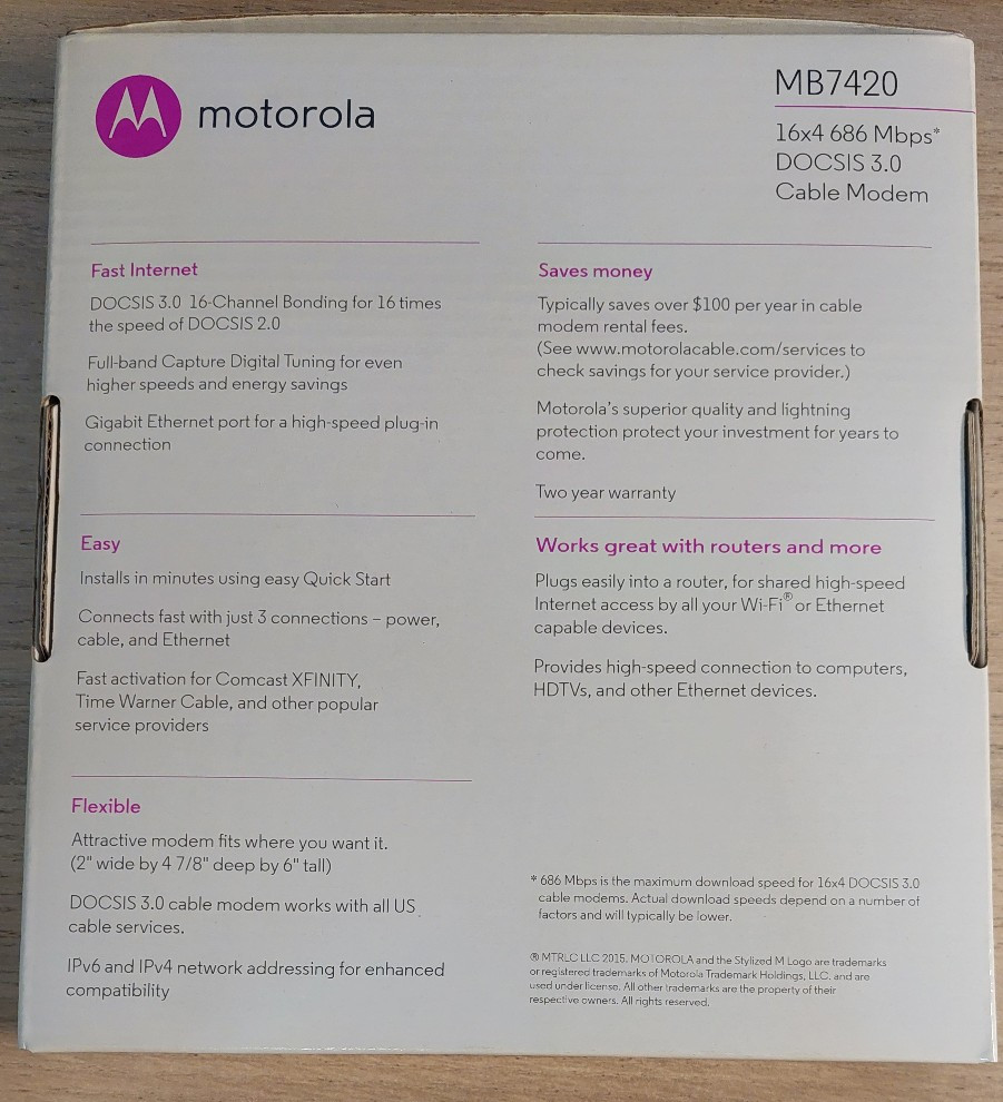 Motorola MB742010 686mbps DOCSIS 3.0 Cable Modem