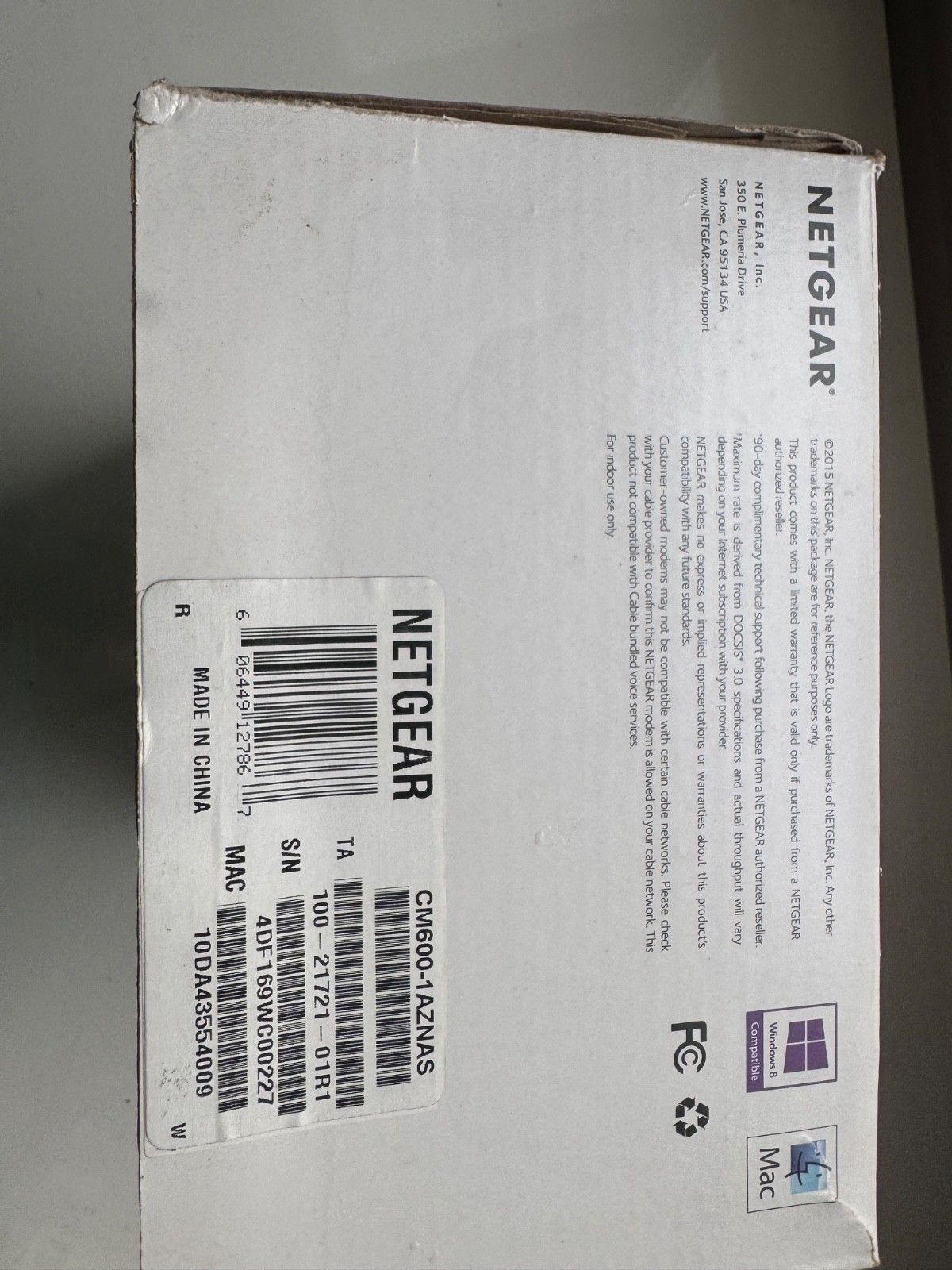 NETGEAR CM600 High Speed Gigabit Ethernet port Cable Modem Black