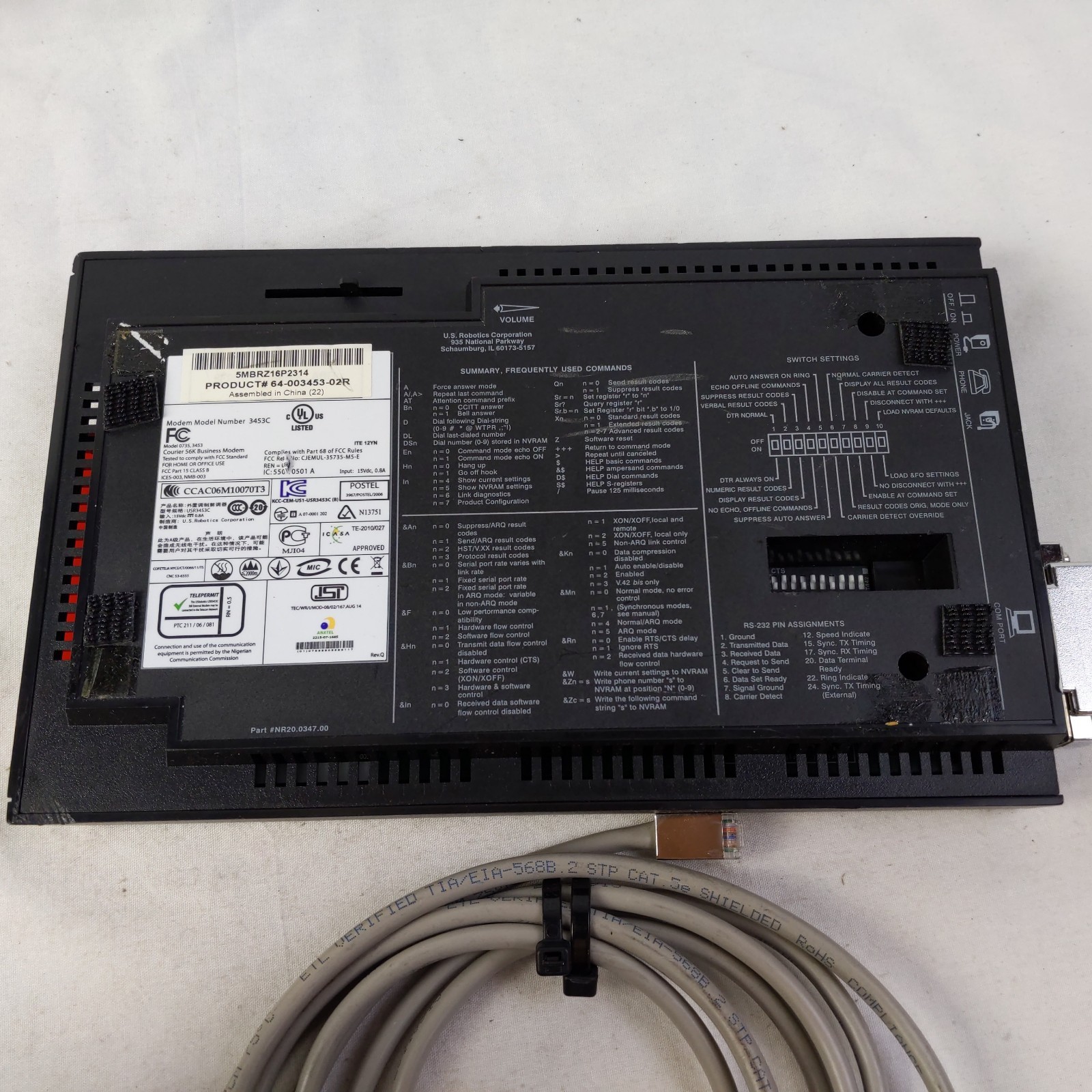 US Robotics 3453C External 56K Global Dial-up Modem – no power supply