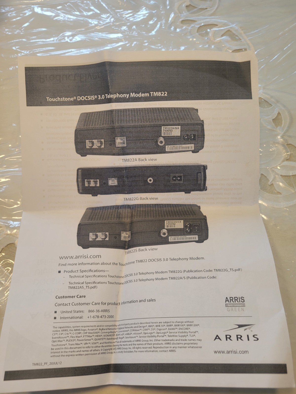 Arris TM822A Cable Modem Docsis 3.0 Telephony Modem 🆕