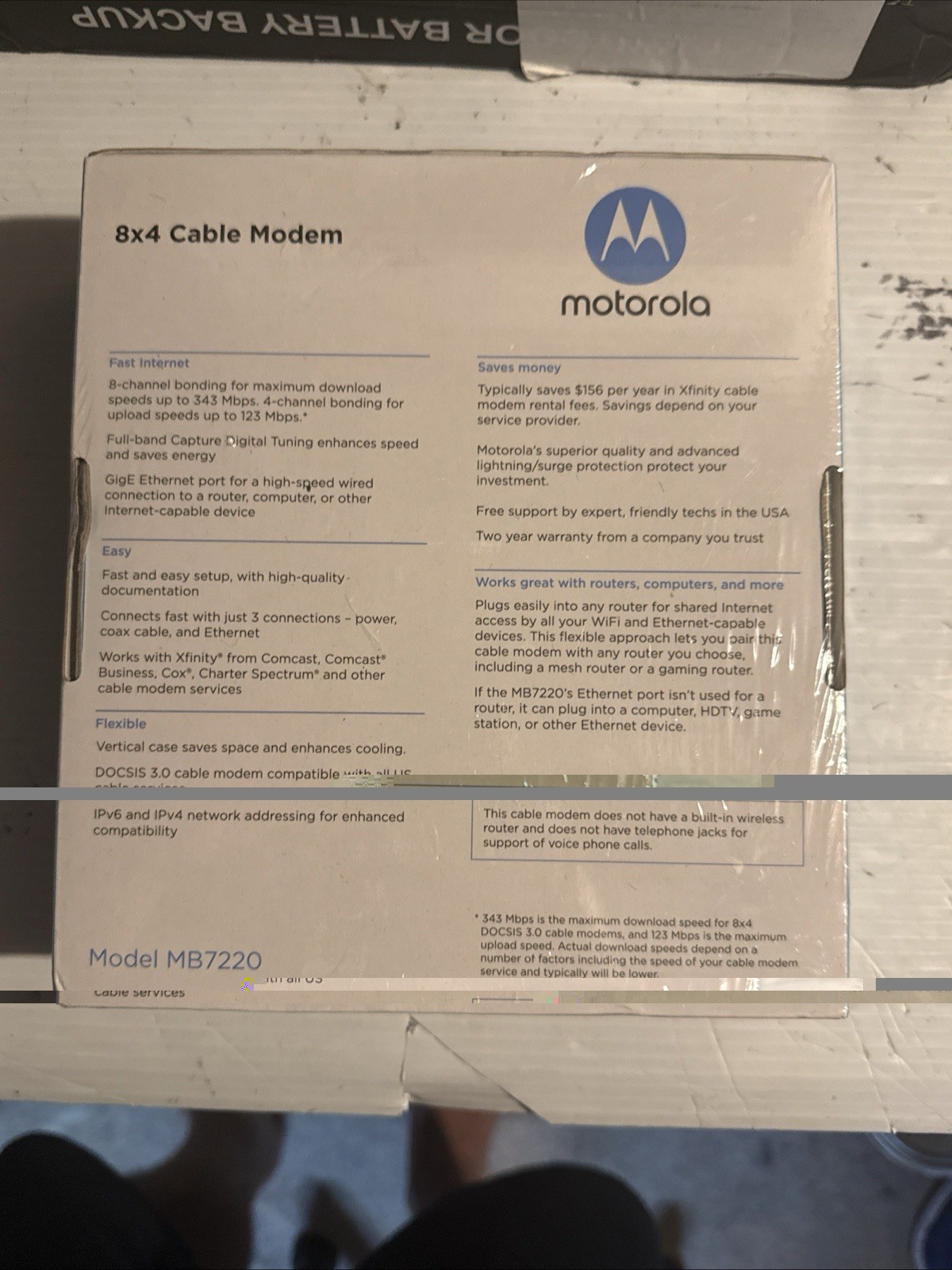NEW SEALED Motorola MB7220-10 8×4 343Mbps DOCSIS 3.0 Cable Modem
