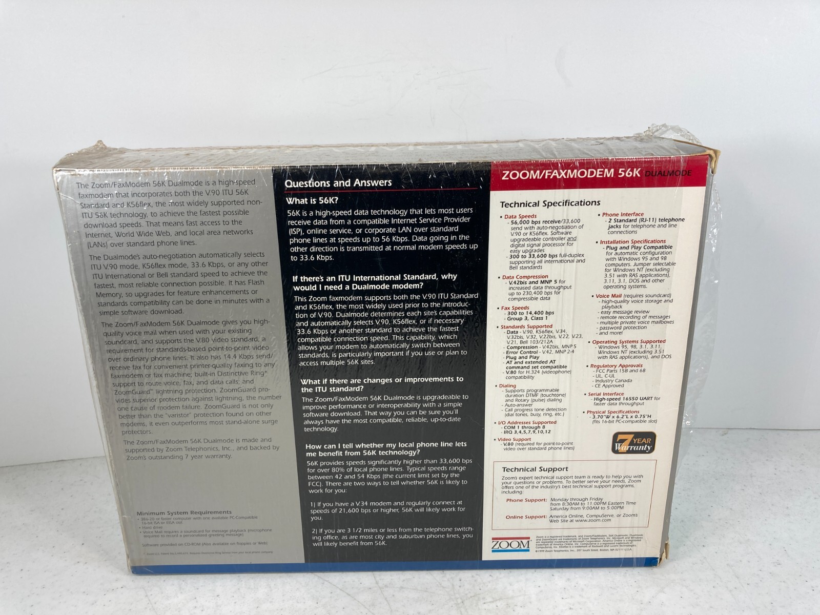 Zoom Fax Modem 56k Dual Mode Modem Card Open Box 2919-00-00L Y2K Ready!