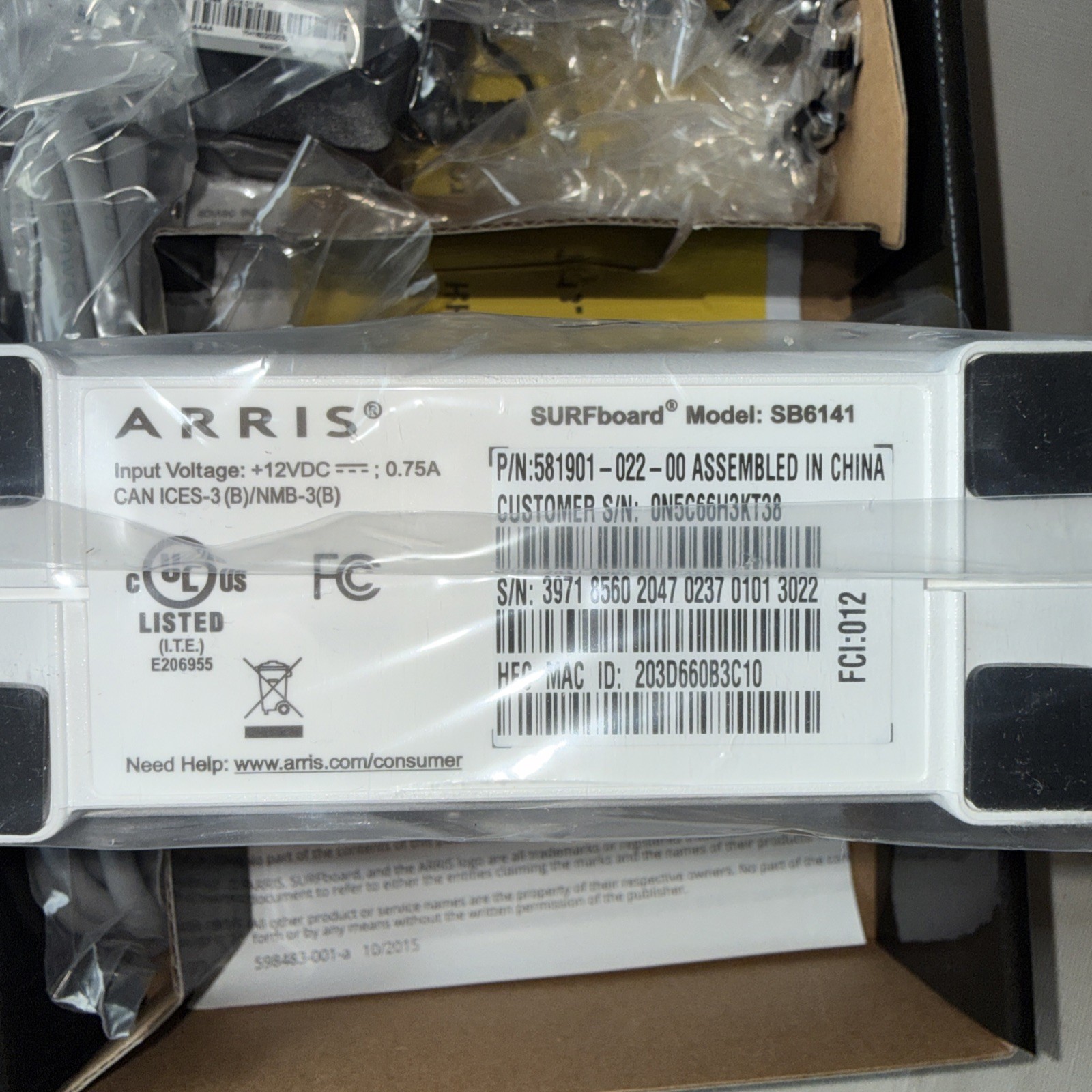 Arris SURFboard Cable Modem SB6141 DOCSIS 3.0 Open Box