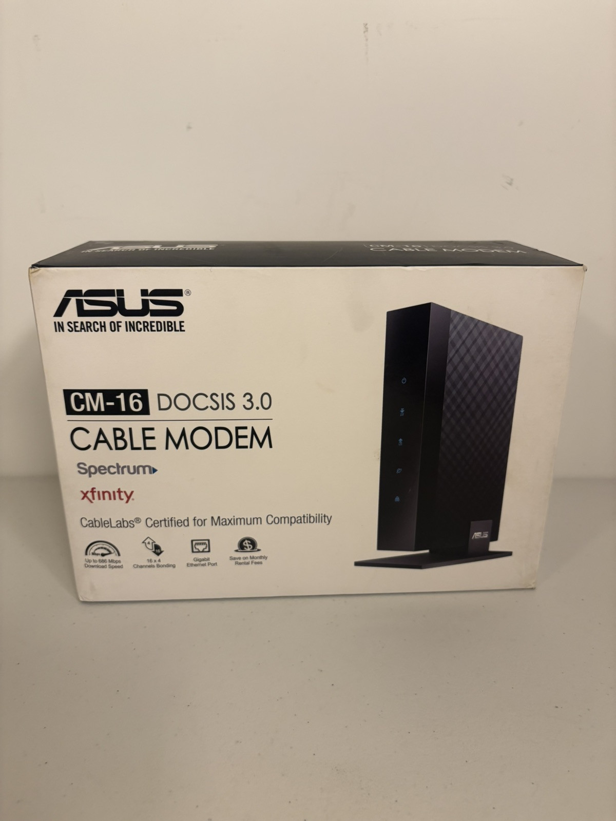 Asus CM-16 DOCSIS 3.0 Cable Modem Gigabit LAN 686Mbps w Power Cord & Ethernet