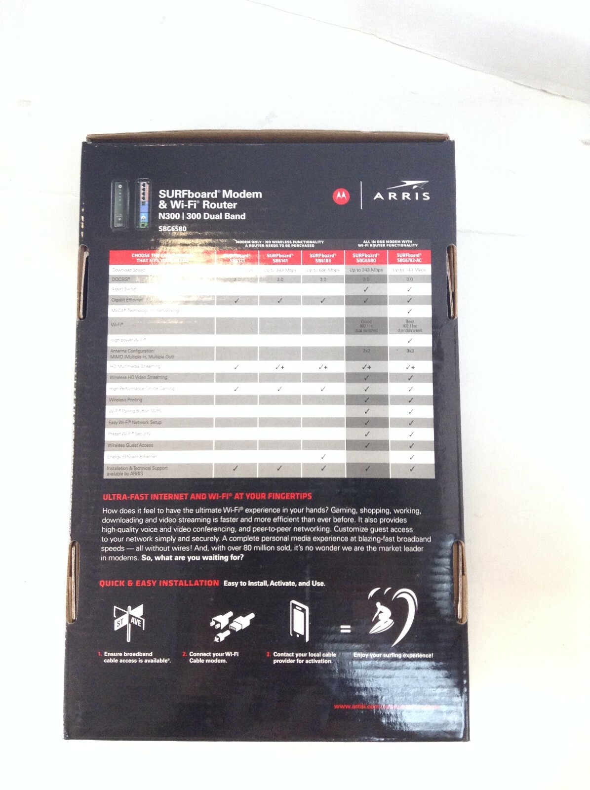 ARRIS SURFboard SBG6580 DOCSIS 3.0 Cable Modem/ WiFi N300 2.4Ghz + N300 5GHz D