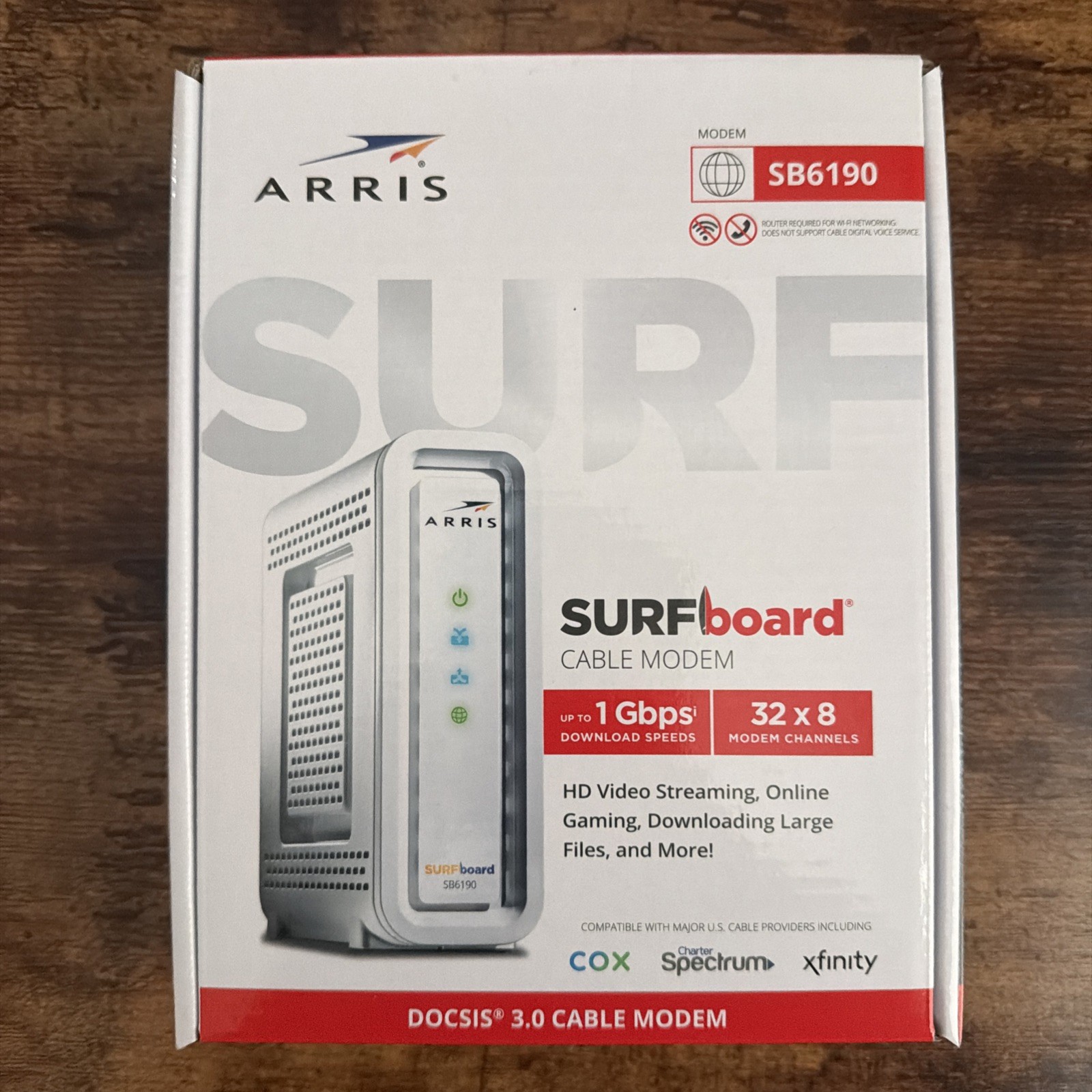 NEW ARRIS White SURFboard SB6190 DOCSIS 3.0 32 x 8 Gigabit Cable Modem, OBN-E2