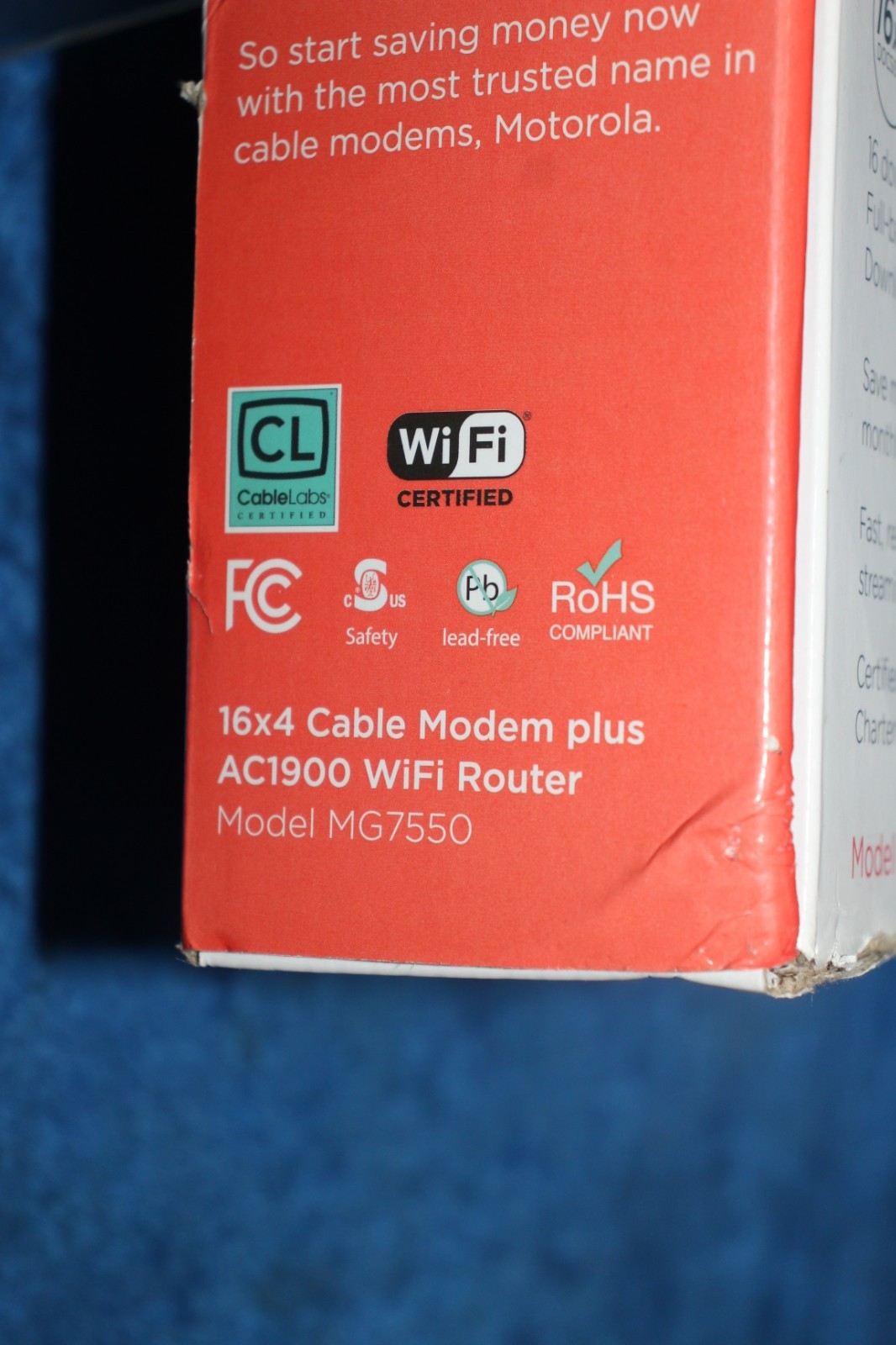 New Motorola MG7550 16×4 Cable Modem plus AC1900 Wifi Router with Power Boost