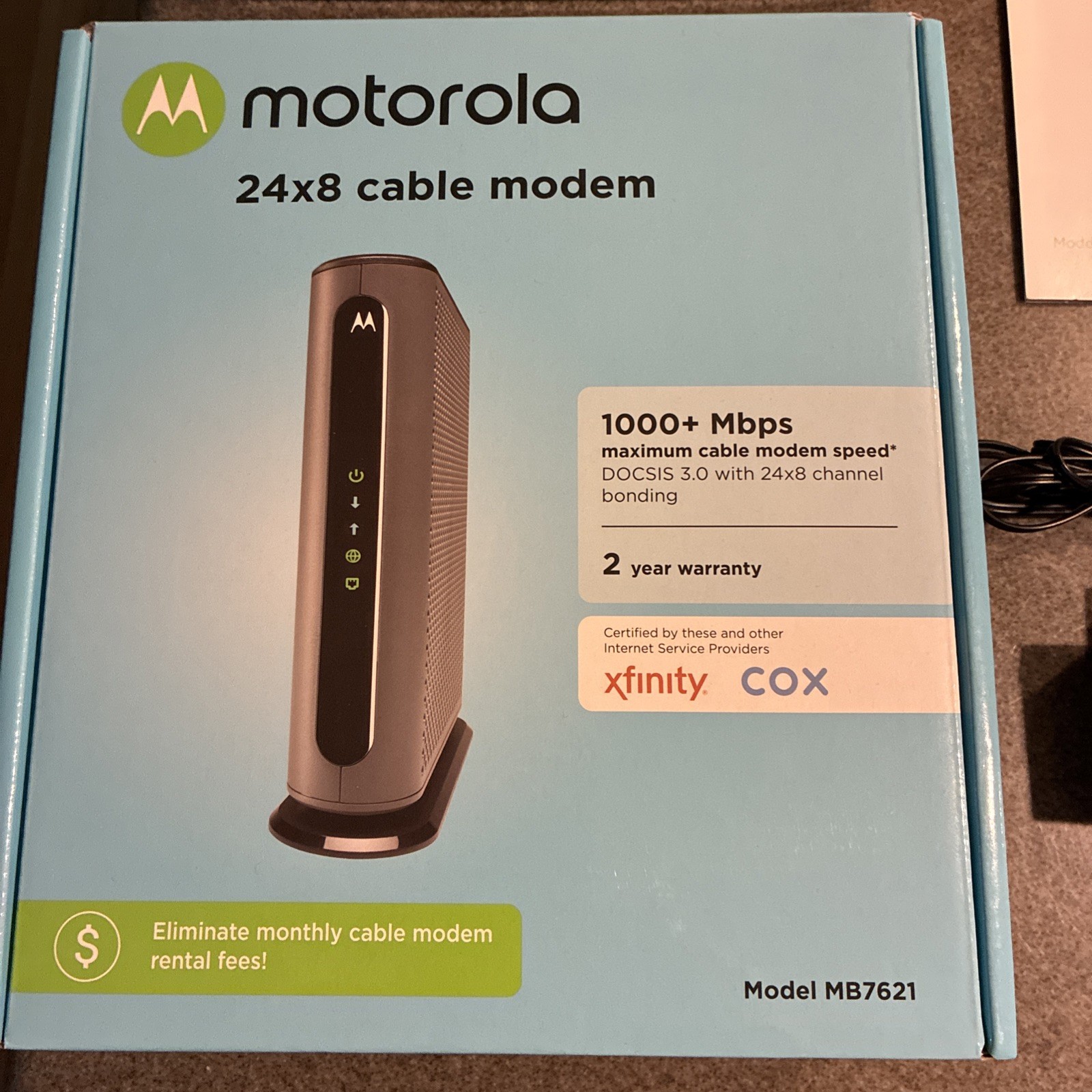 Motorola Cable Modem 24×8 Model MB7621 DOCSSIS 3.0 1,000+Mbps Open Box