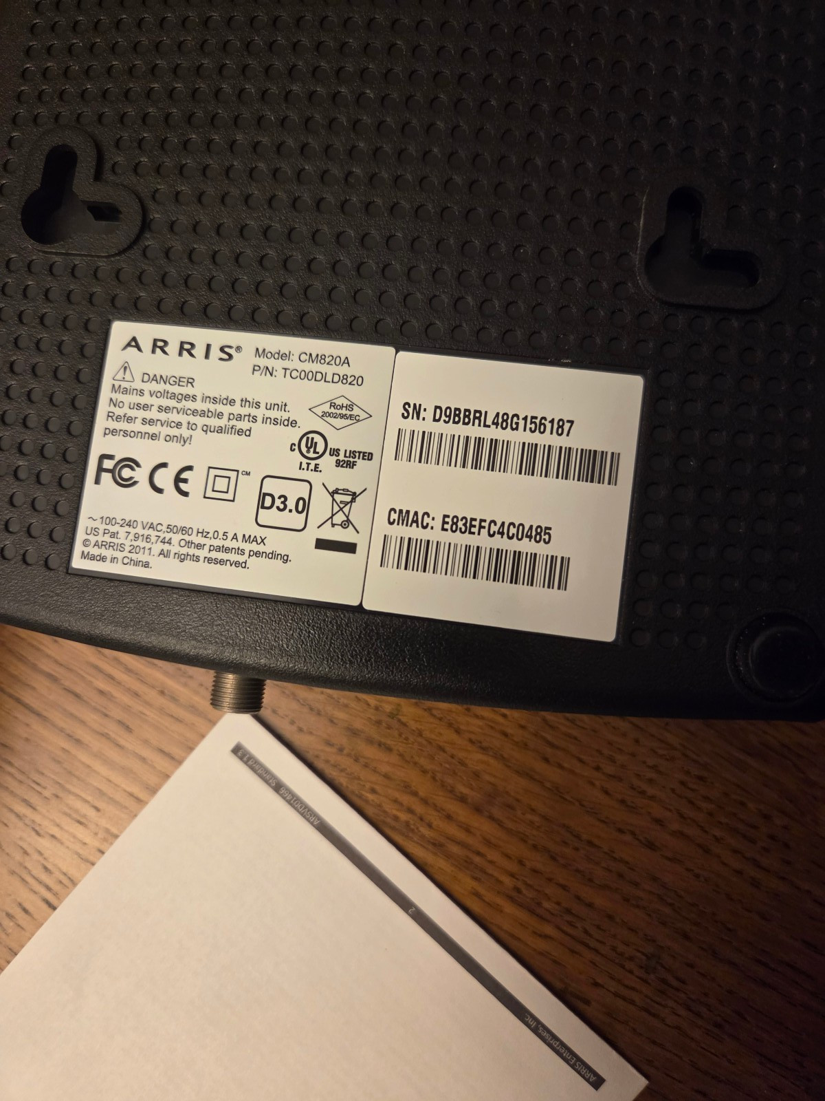 ARRIS CM820A/CT DOCSIS 3.0 Cable Modem